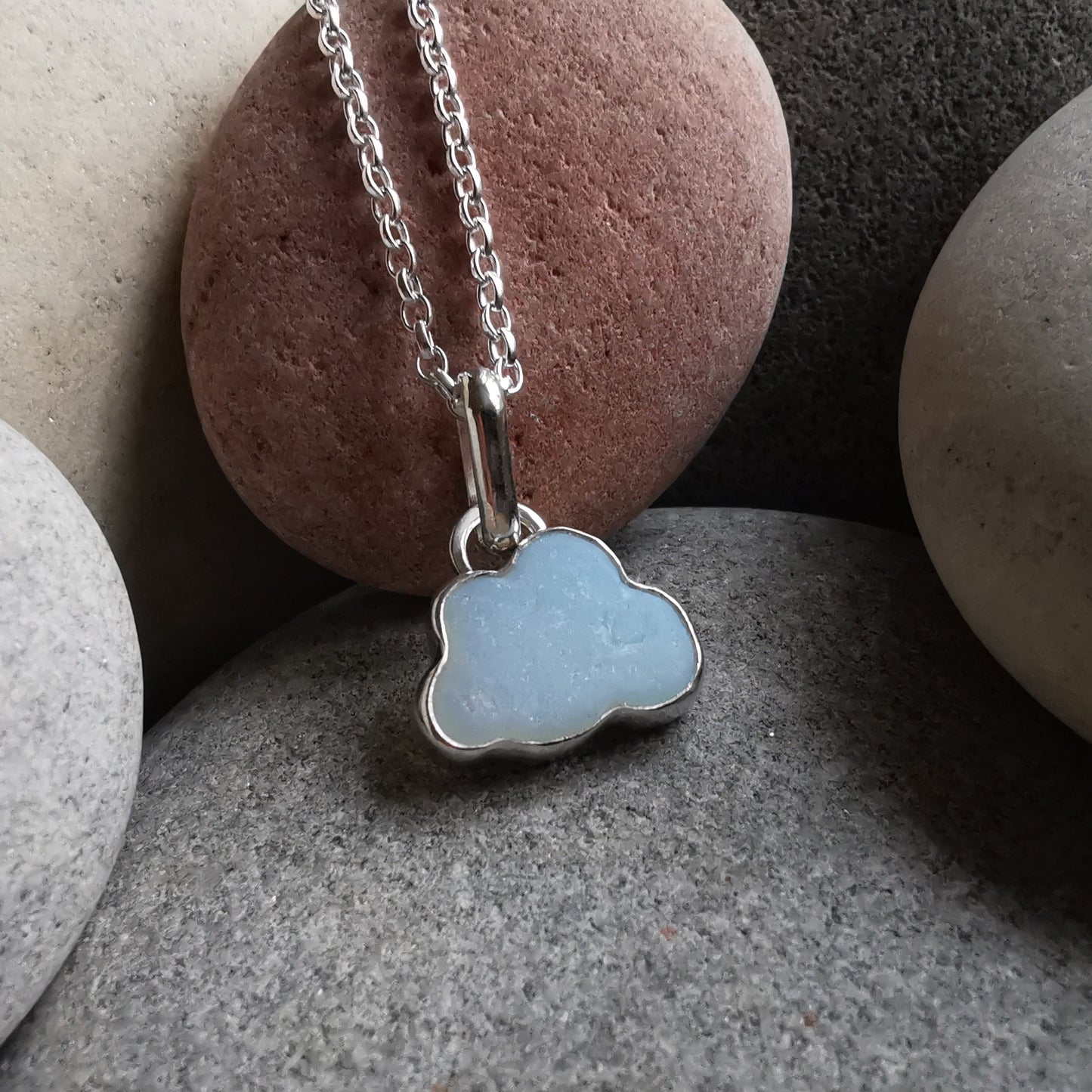 Reserved for Gatia.  Genuine opalescent sea glass cloud & sterling silver pendant.