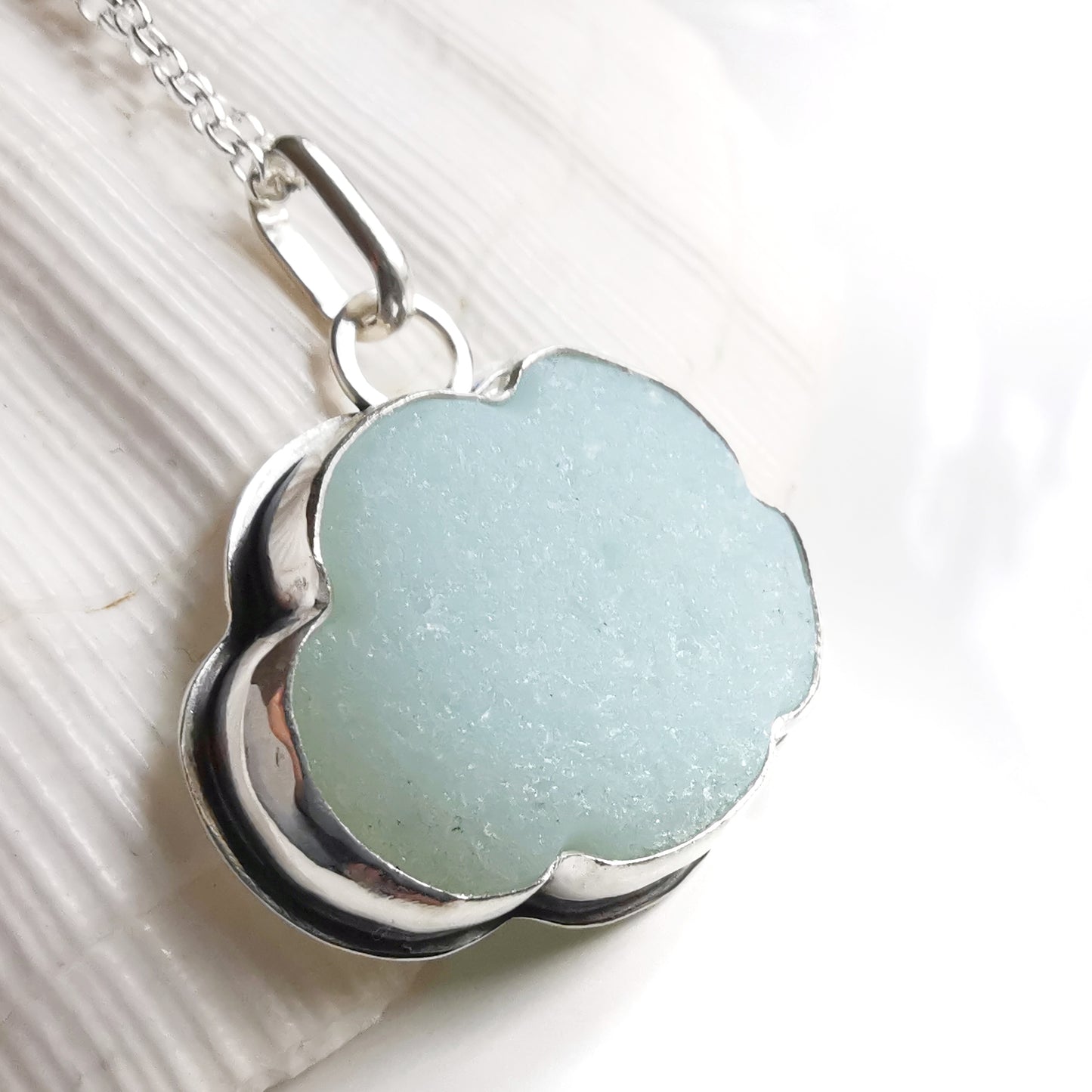 Reserved for Gatia.  Genuine large opalescent sea glass cloud & sterling silver pendant.
