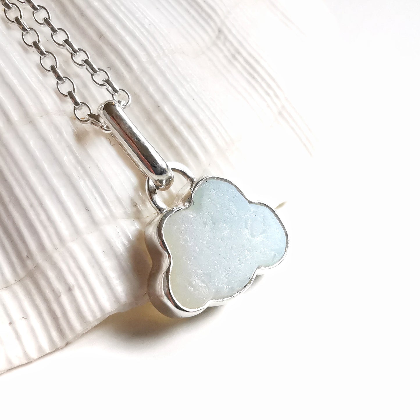 Reserved for Gatia.  Genuine opalescent sea glass cloud & sterling silver pendant.