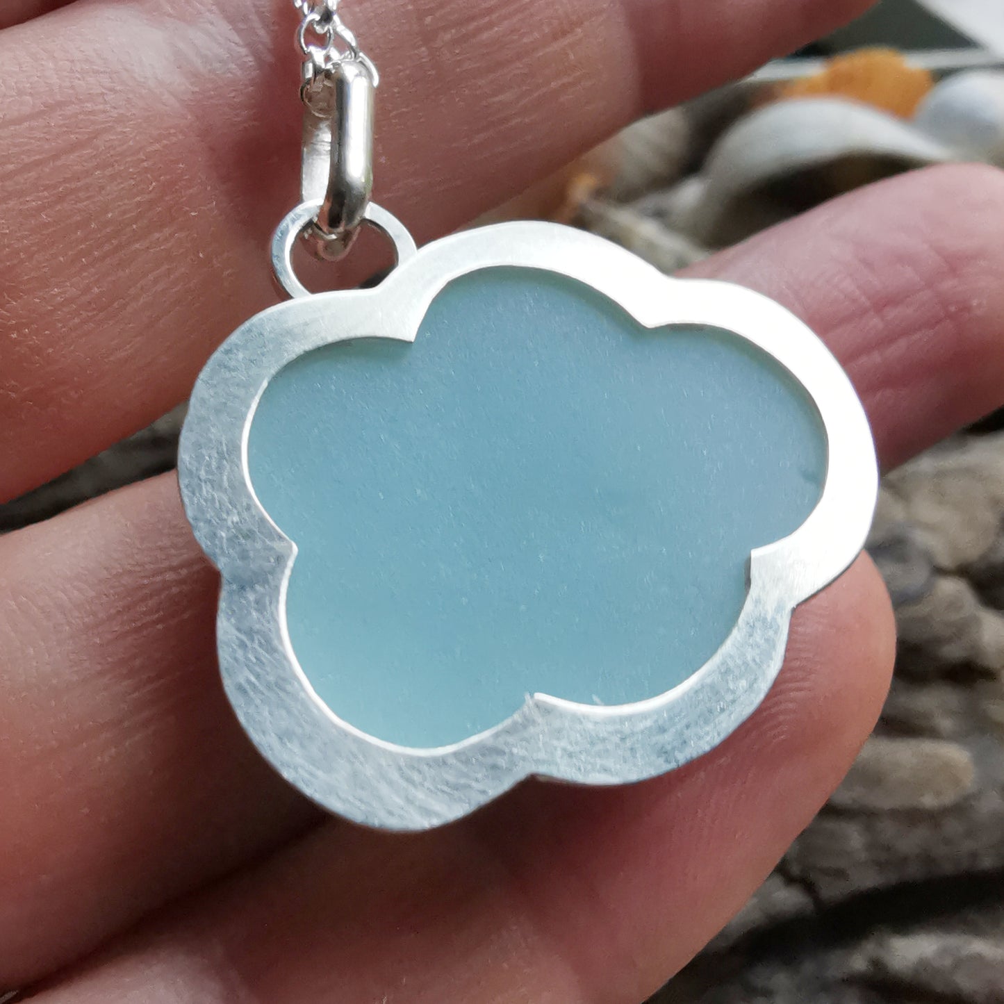 Reserved for Gatia.  Genuine large opalescent sea glass cloud & sterling silver pendant.
