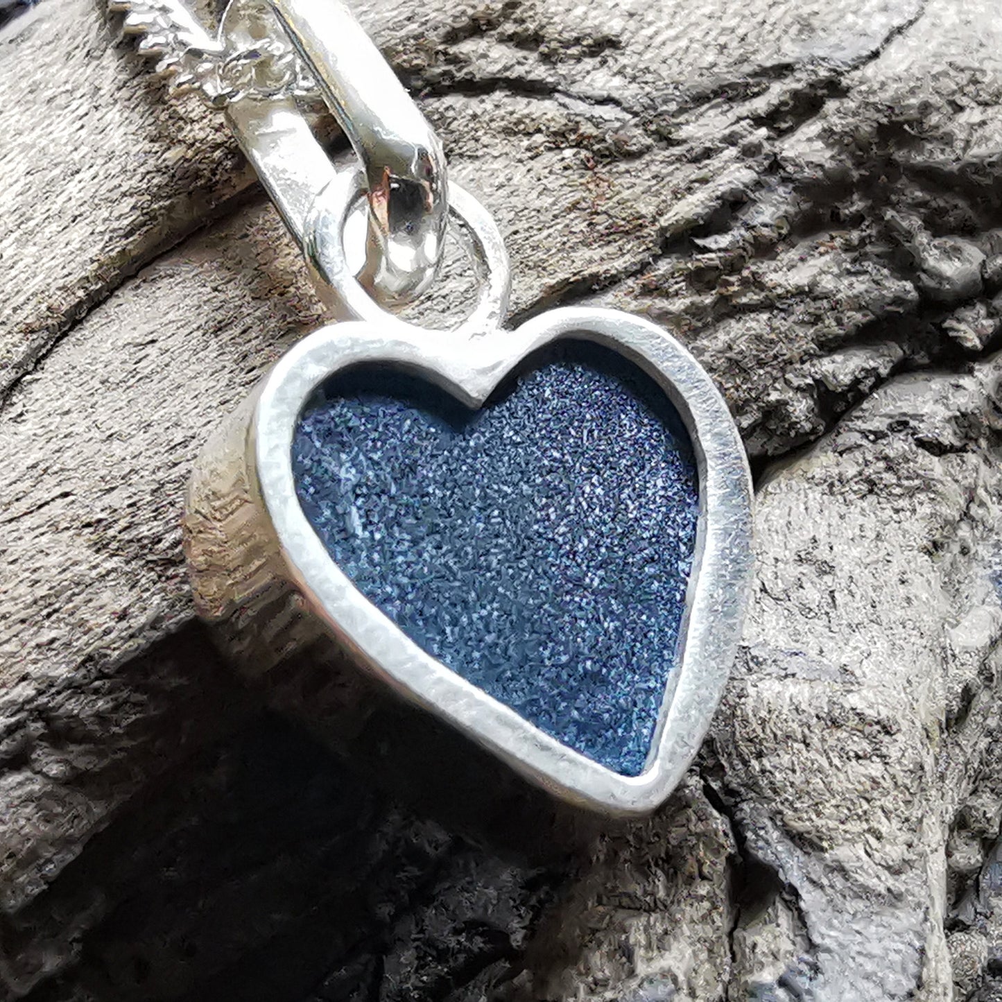 Scottish teal blue sea glass heart & sterling silver pendant.