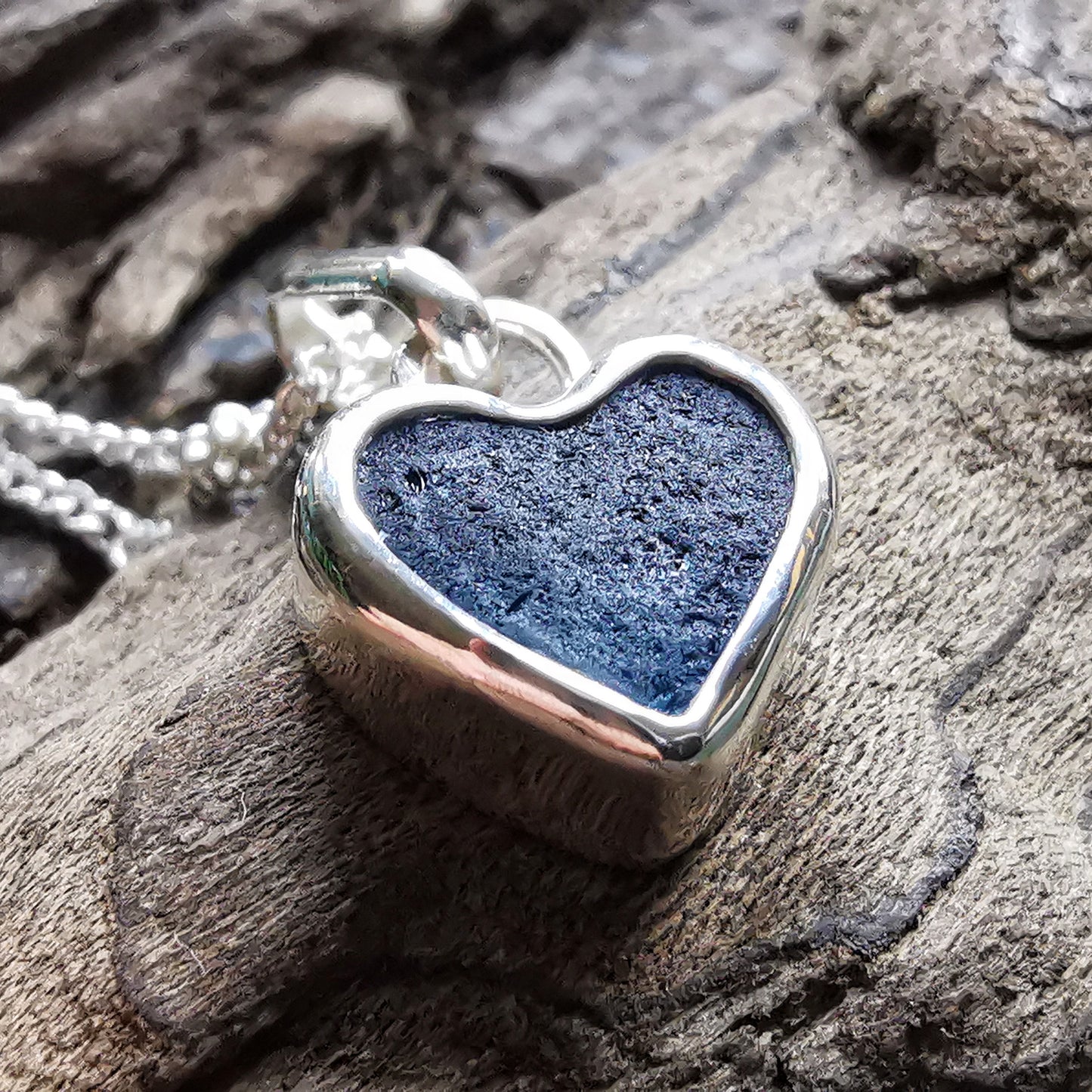 Scottish teal blue sea glass heart & sterling silver pendant.