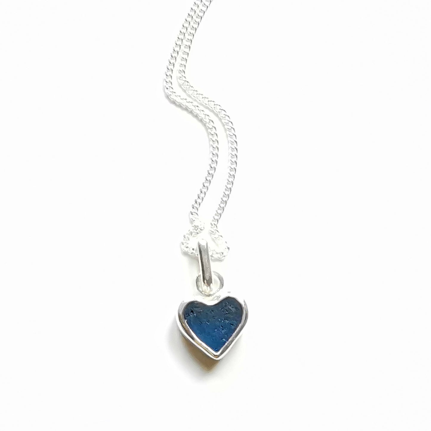 Scottish teal blue sea glass heart & sterling silver pendant.