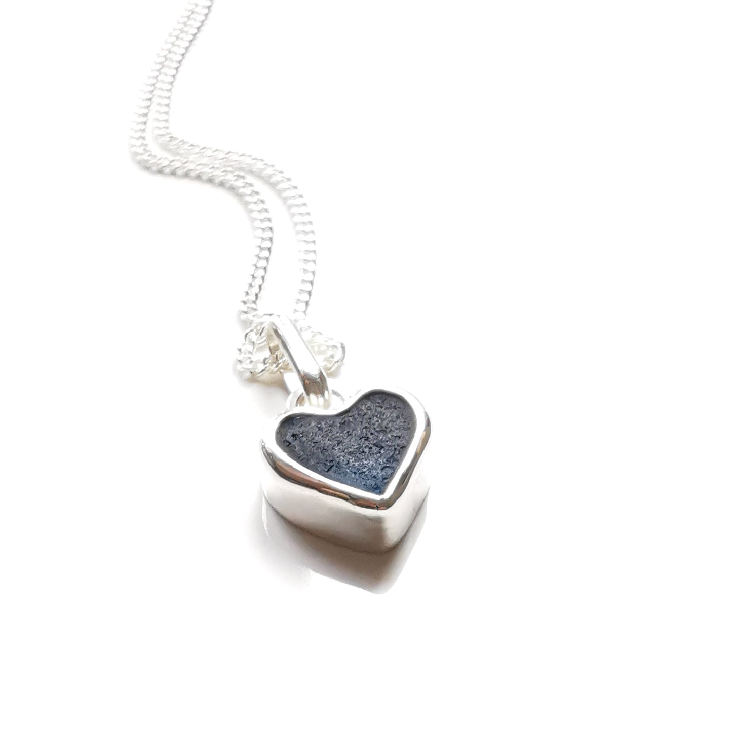 Scottish teal blue sea glass heart & sterling silver pendant.