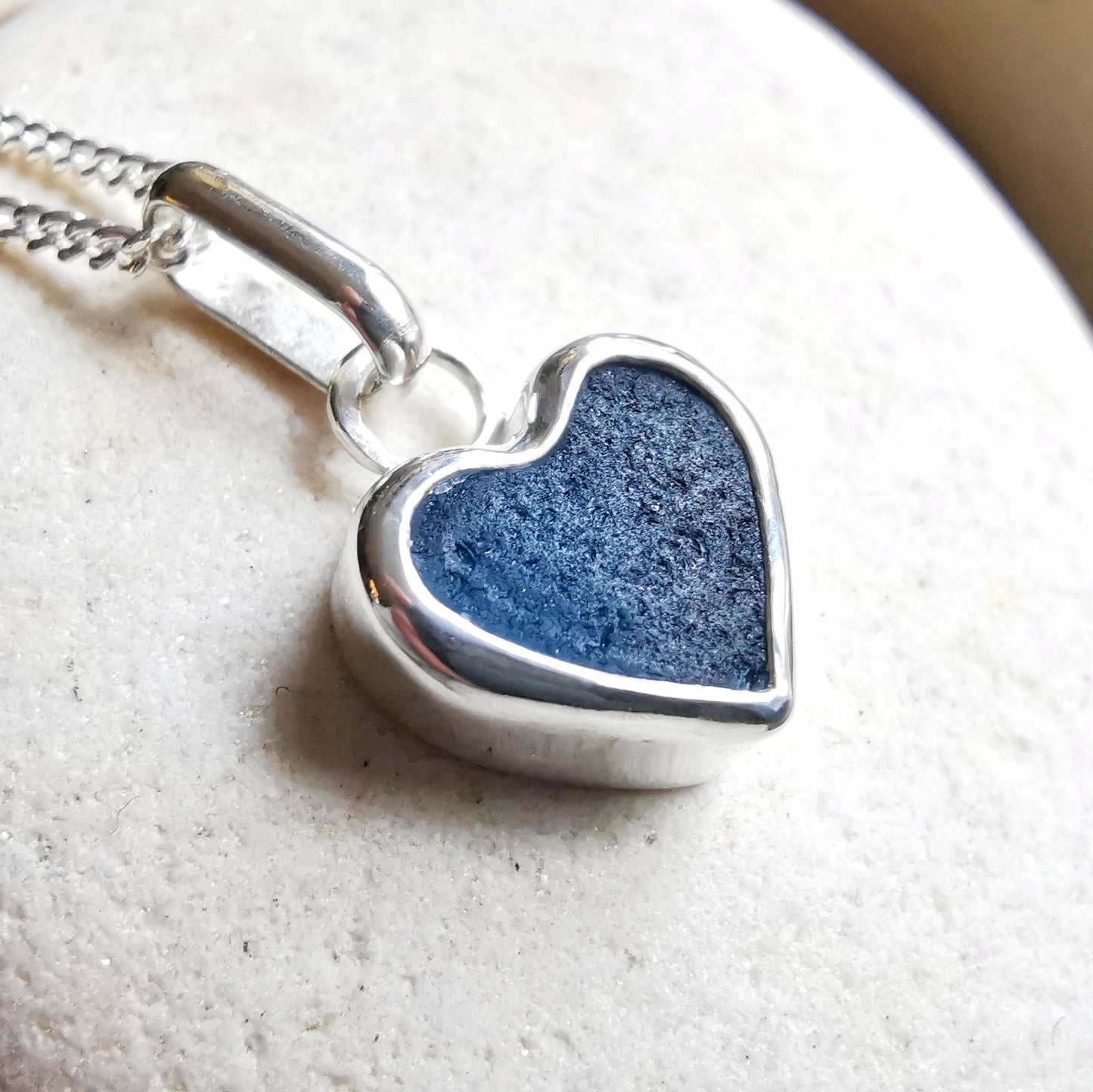 Scottish teal blue sea glass heart & sterling silver pendant.