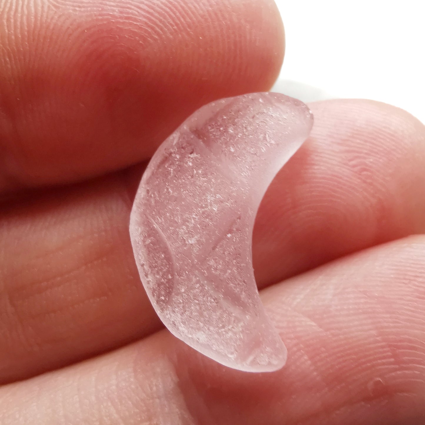 Pink crescent moon sea glass & sterling silver pendant.