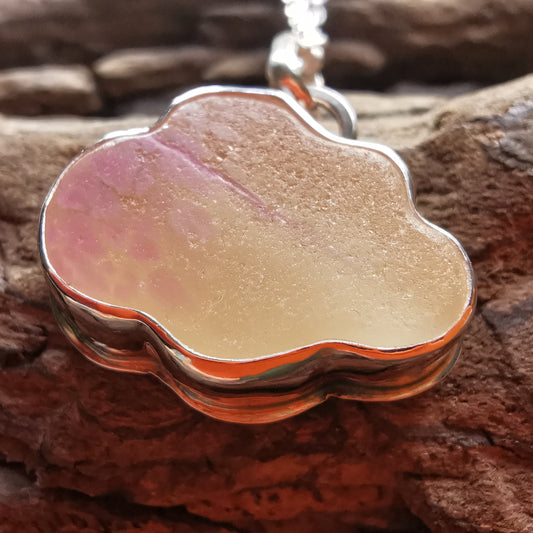 Peach and pink sea glass cloud & sterling silver pendant.