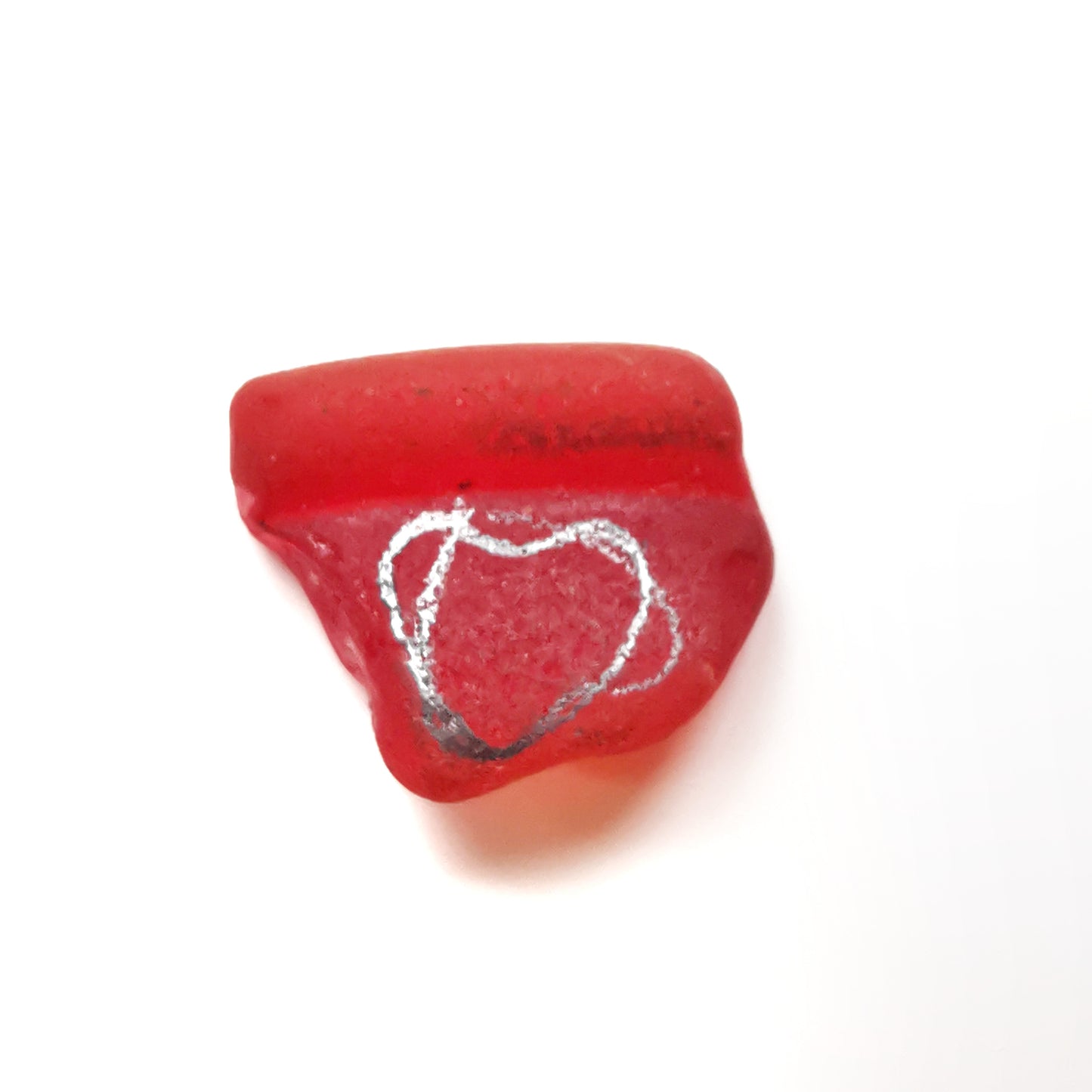 Tiny Scottish UV red sea glass heart & sterling silver pendant.