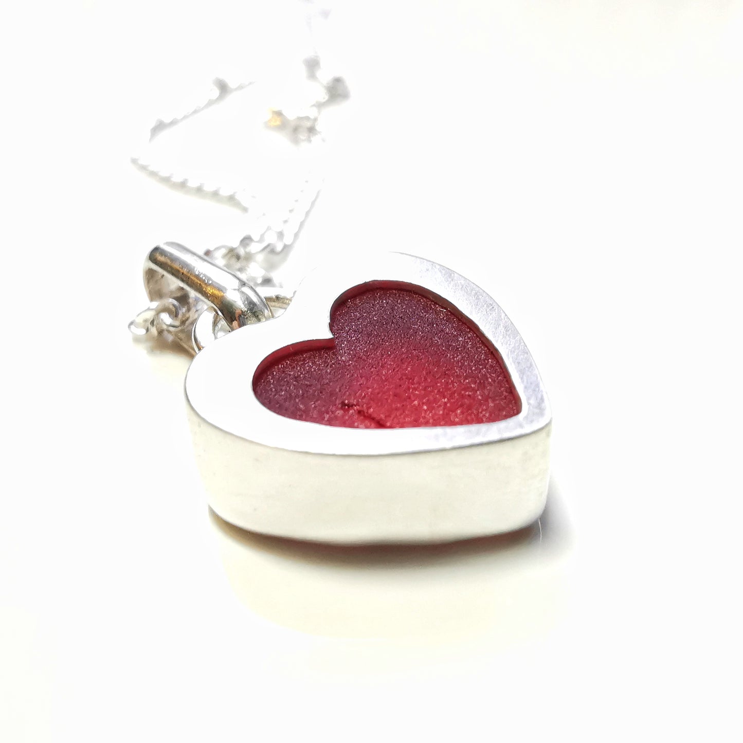 Scottish red UV sea glass heart & sterling silver pendant.
