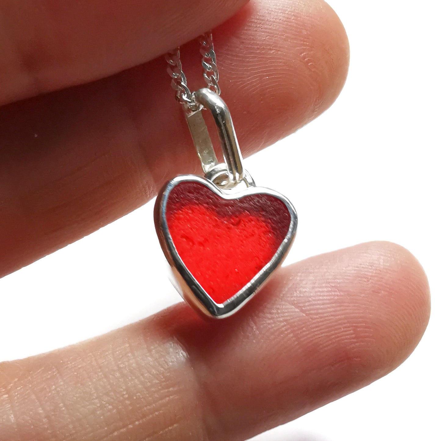 Scottish red UV sea glass heart & sterling silver pendant.