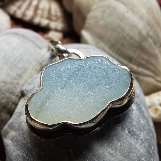 Opalescent sea glass cloud & sterling silver pendant.