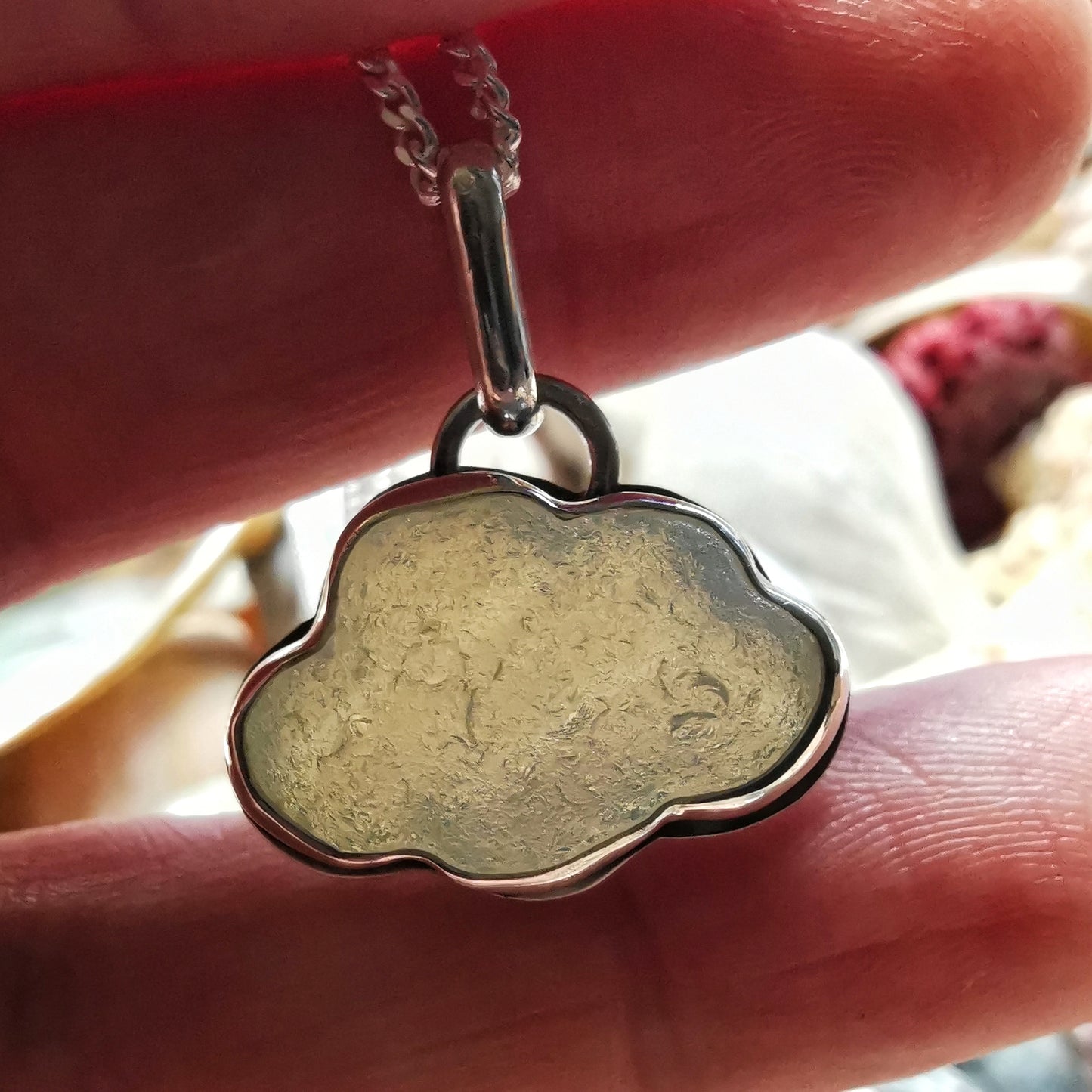 Opalescent sea glass cloud & sterling silver pendant.