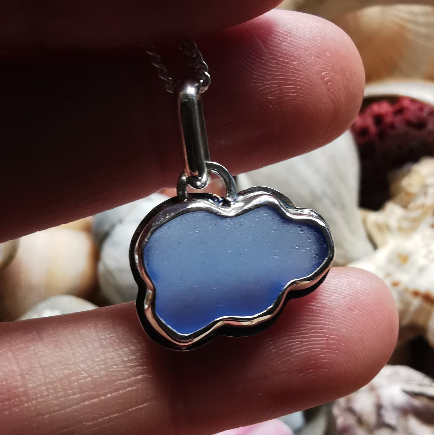 Scottish blue sea glass cloud & sterling silver pendant.