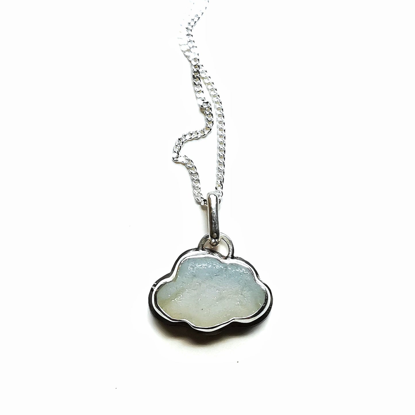 Opalescent sea glass cloud & sterling silver pendant.