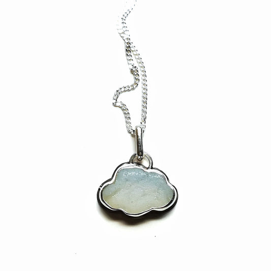 Opalescent sea glass cloud & sterling silver pendant.