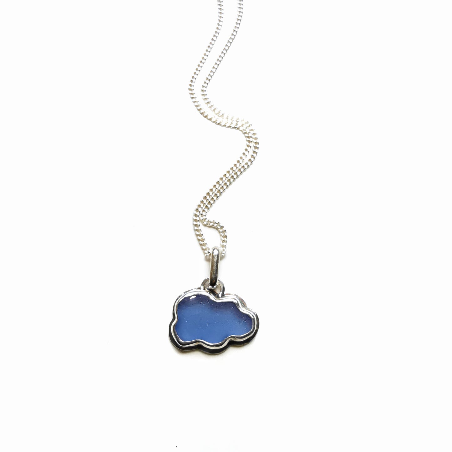 Scottish blue sea glass cloud & sterling silver pendant.