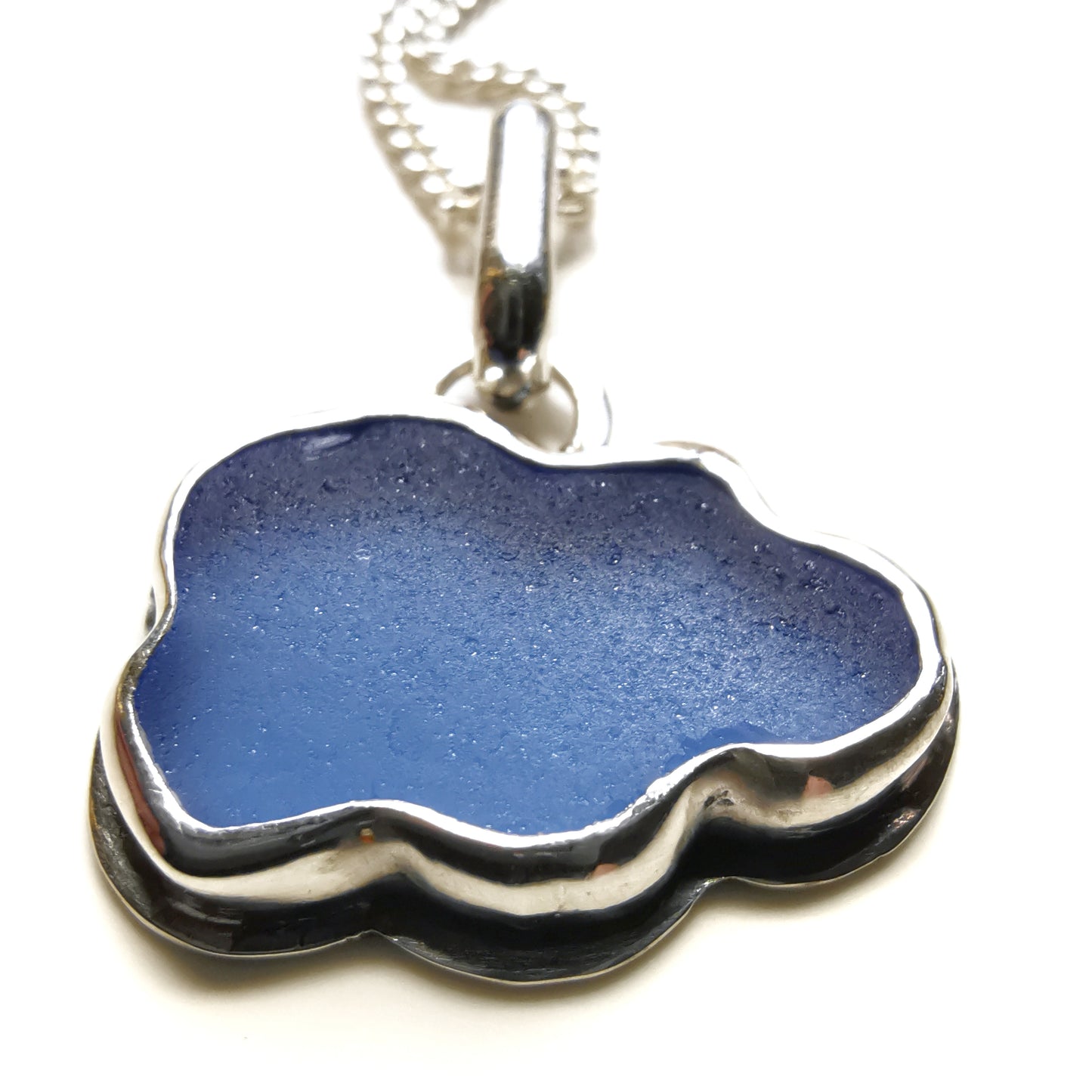 Scottish blue sea glass cloud & sterling silver pendant.