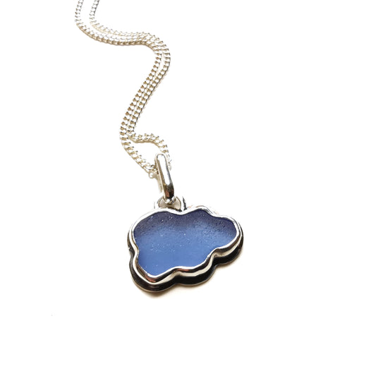 Scottish blue sea glass cloud & sterling silver pendant.