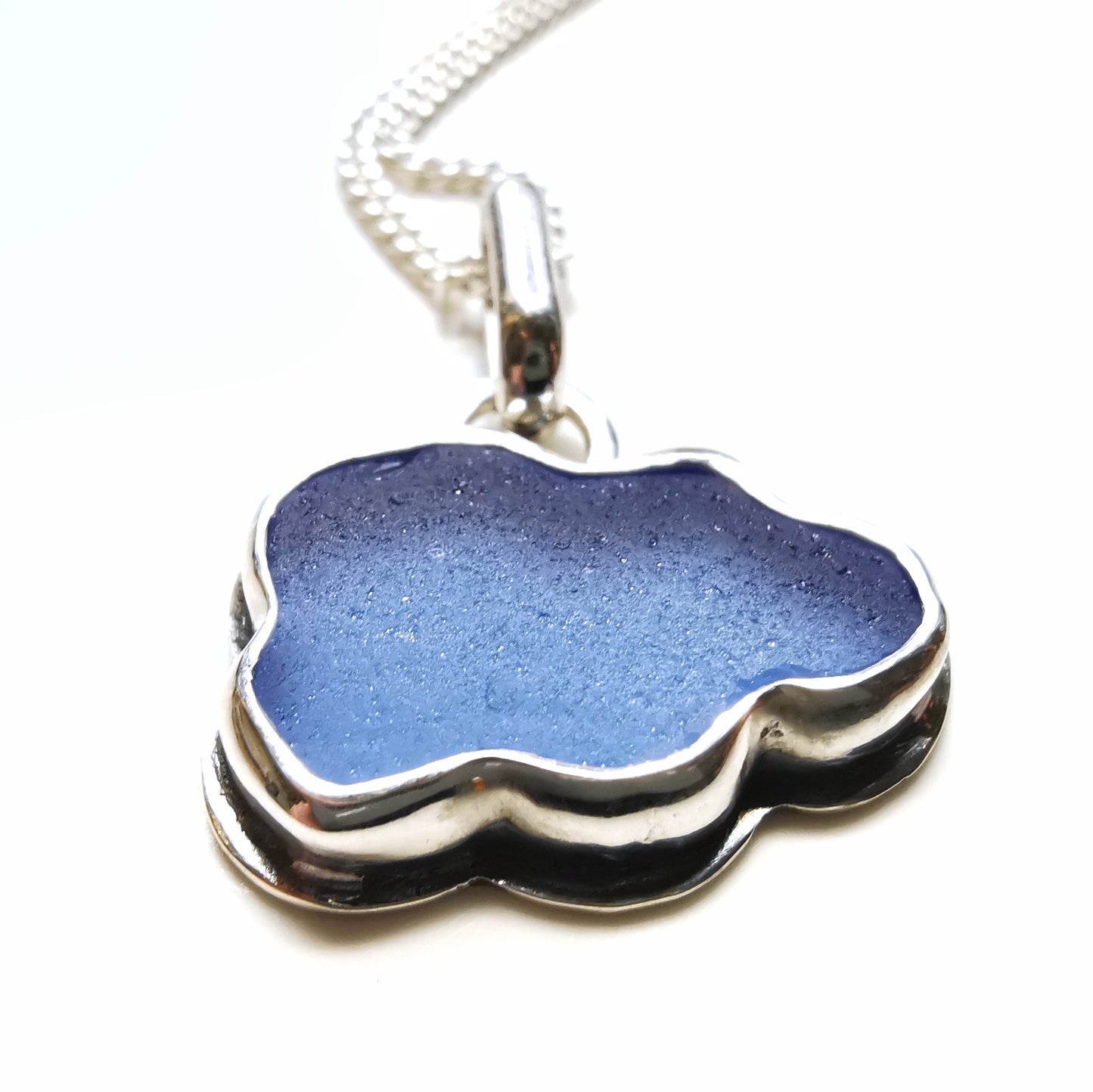 Scottish blue sea glass cloud & sterling silver pendant.