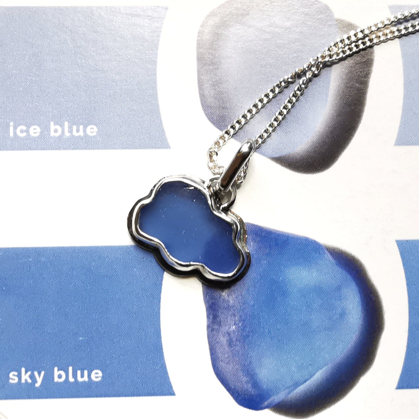 Scottish blue sea glass cloud & sterling silver pendant.