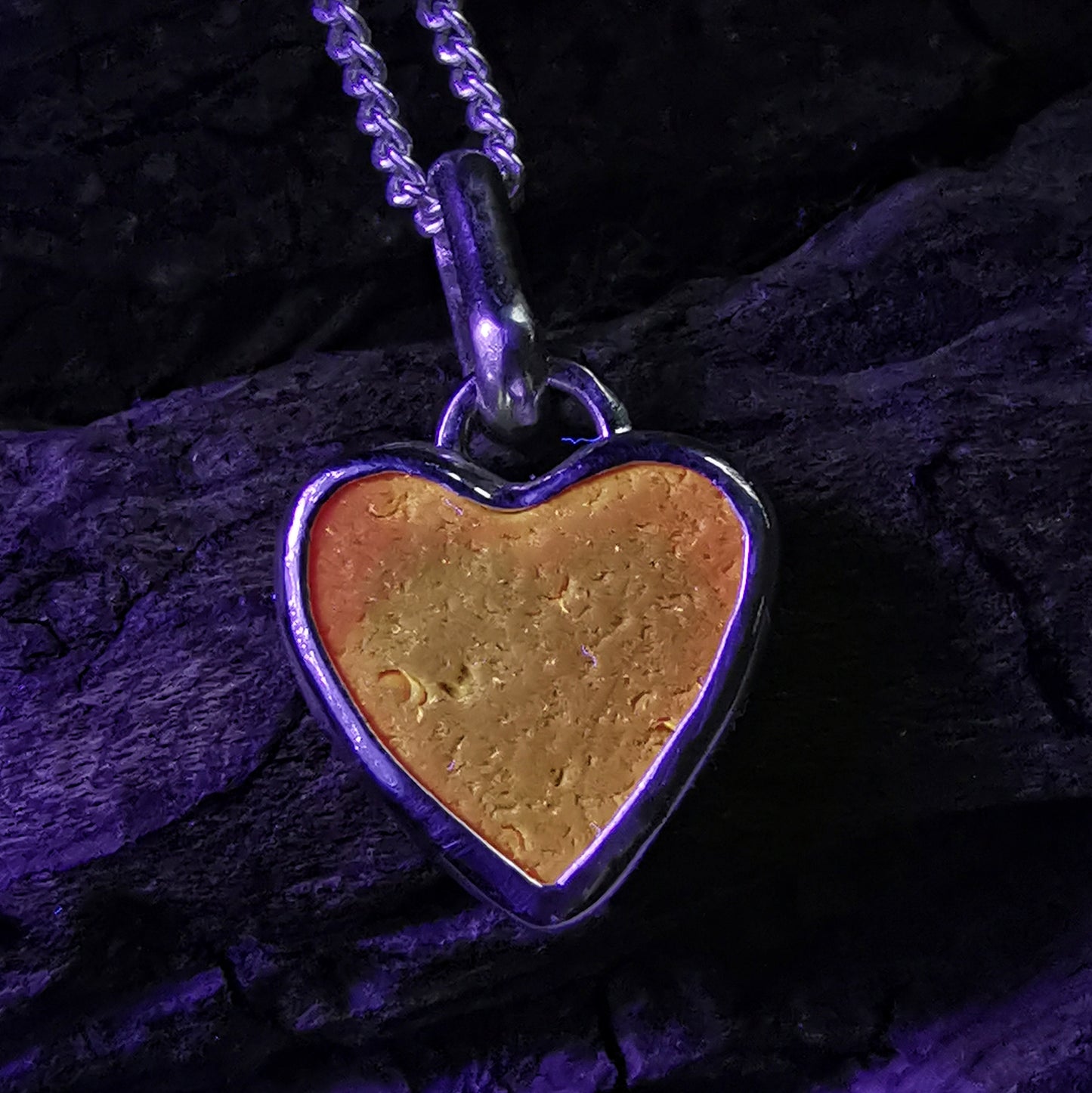 Scottish red UV sea glass heart & sterling silver pendant.
