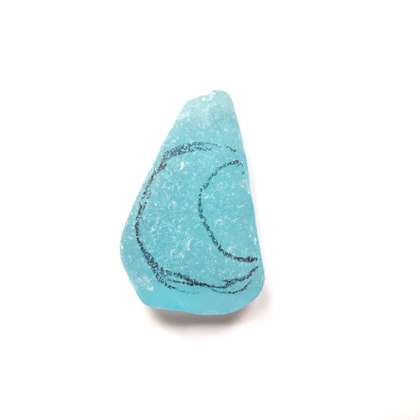 Aqua crescent moon sea glass & sterling silver pendant.