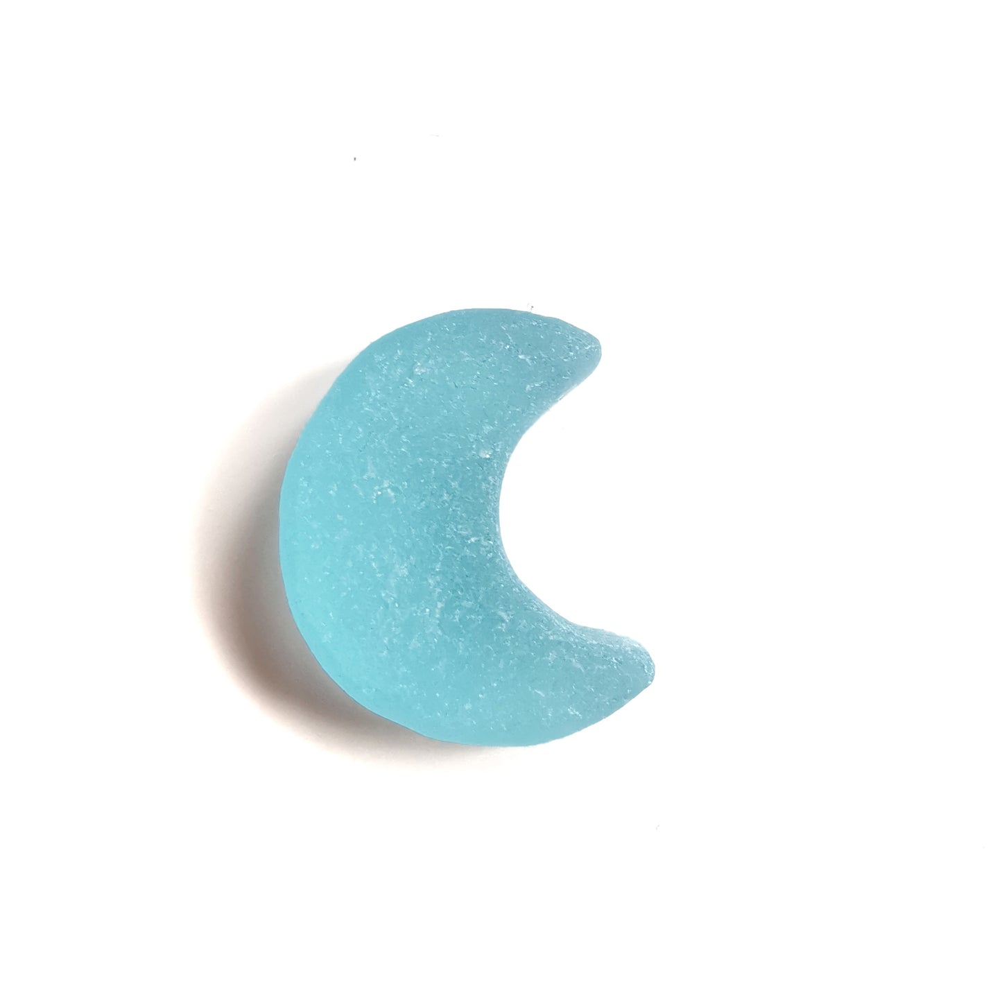 Aqua crescent moon sea glass & sterling silver pendant.