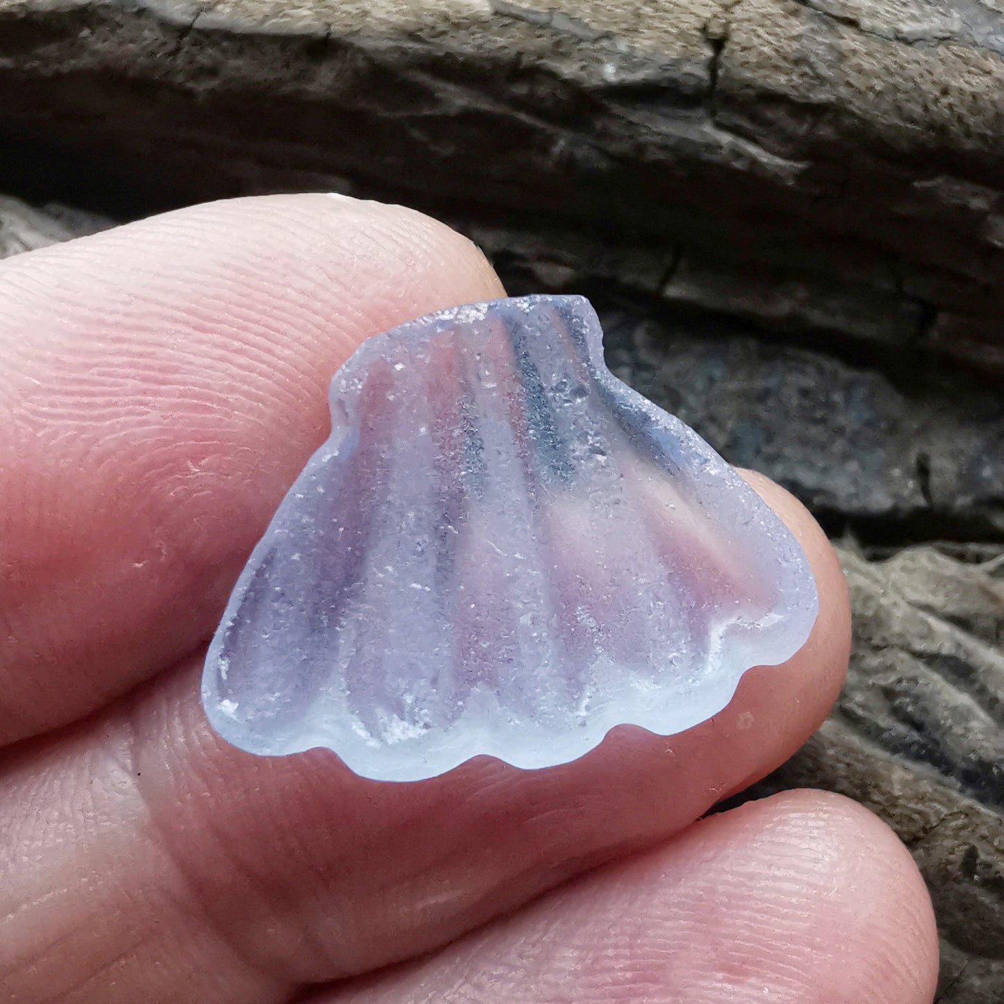 Light blue sea glass shell & sterling silver pendant.