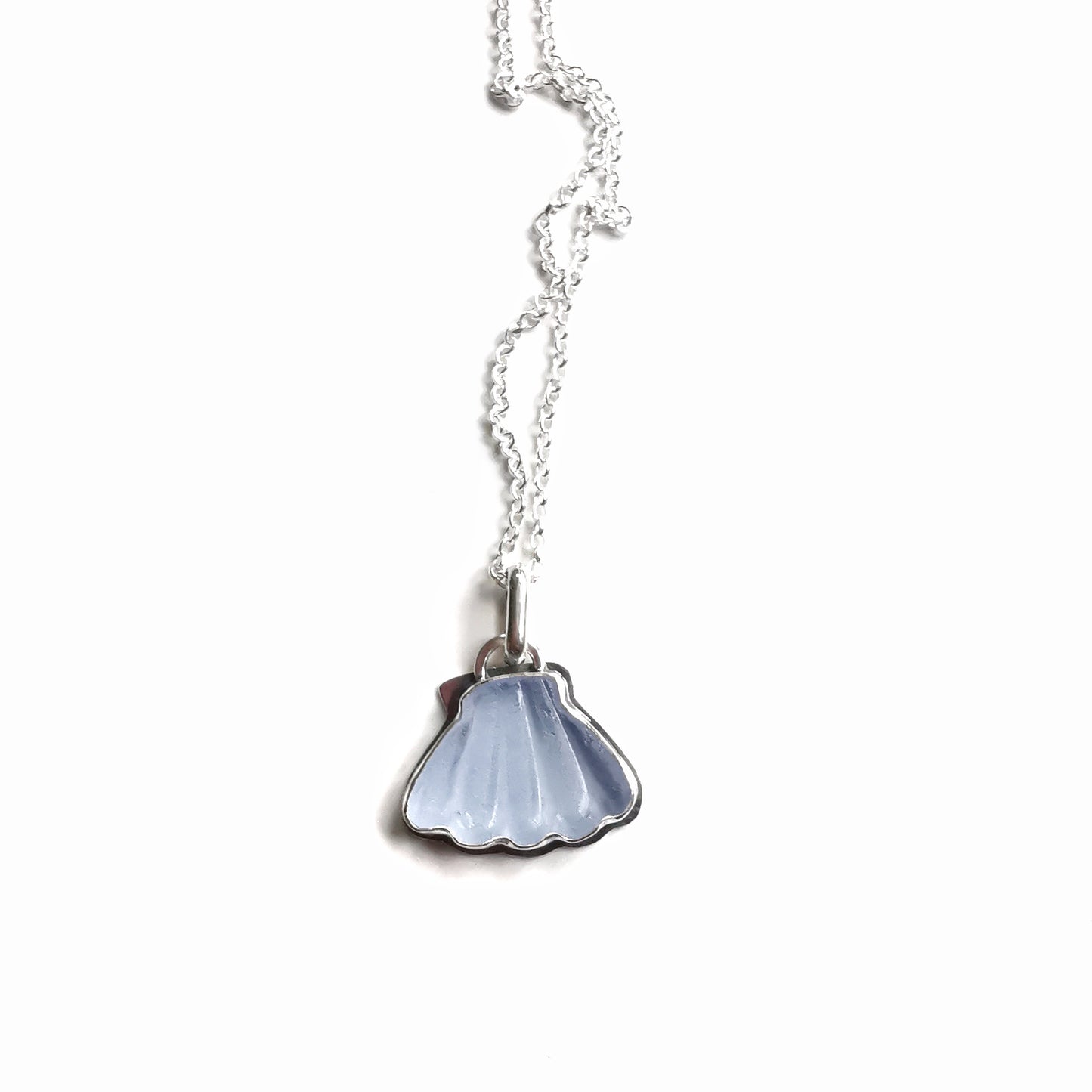 Light blue sea glass shell & sterling silver pendant.