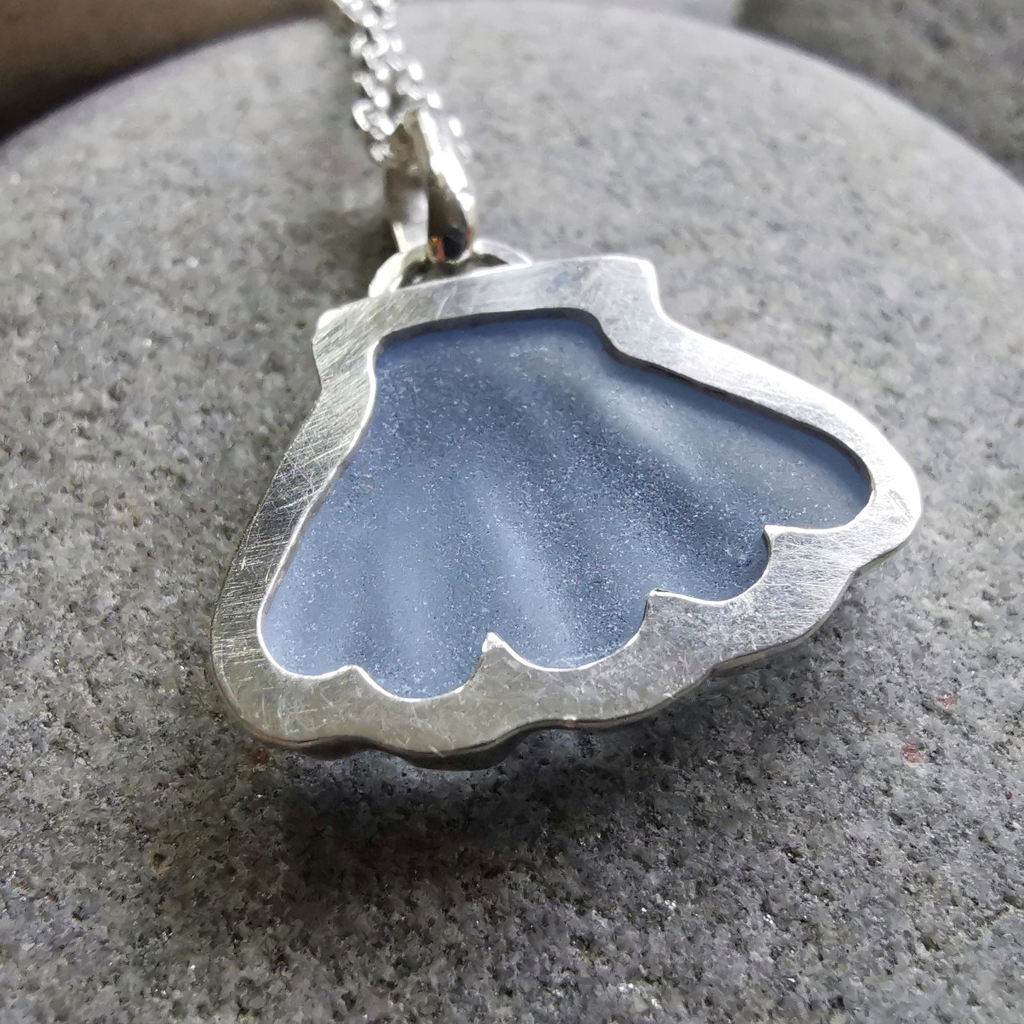 Light blue sea glass shell & sterling silver pendant.