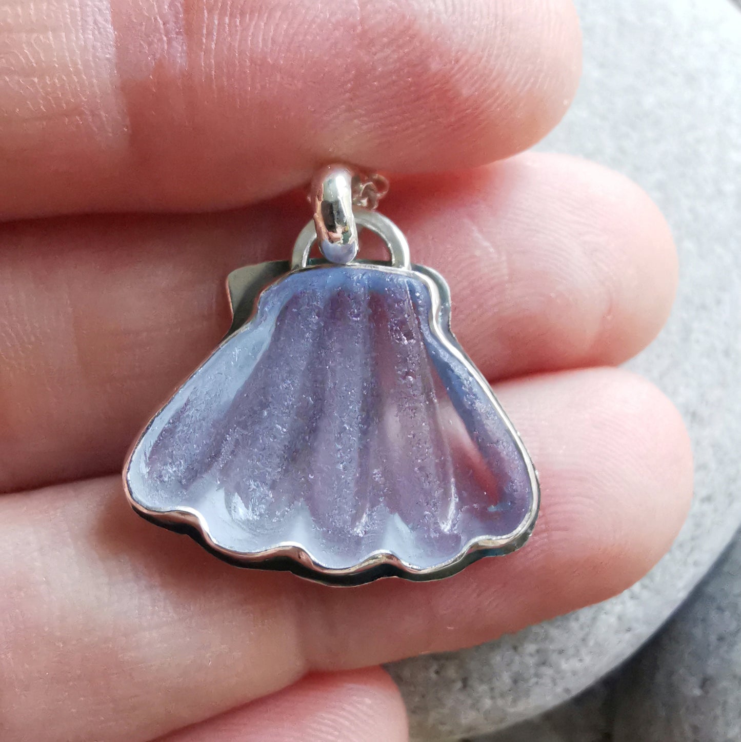 Light blue sea glass shell & sterling silver pendant.
