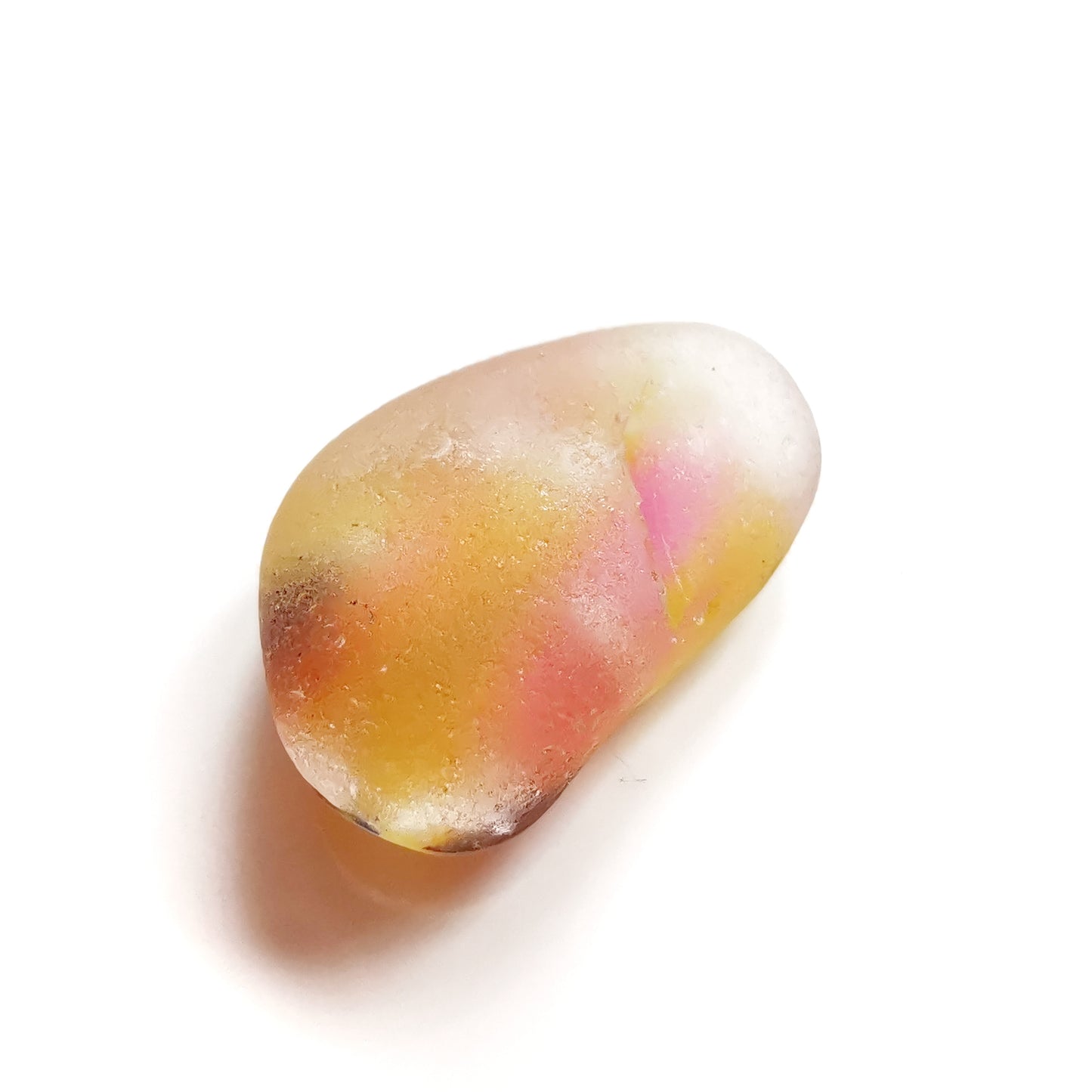 Scottish pink and yellow multicoloured sea glass & sterling silver pendant.