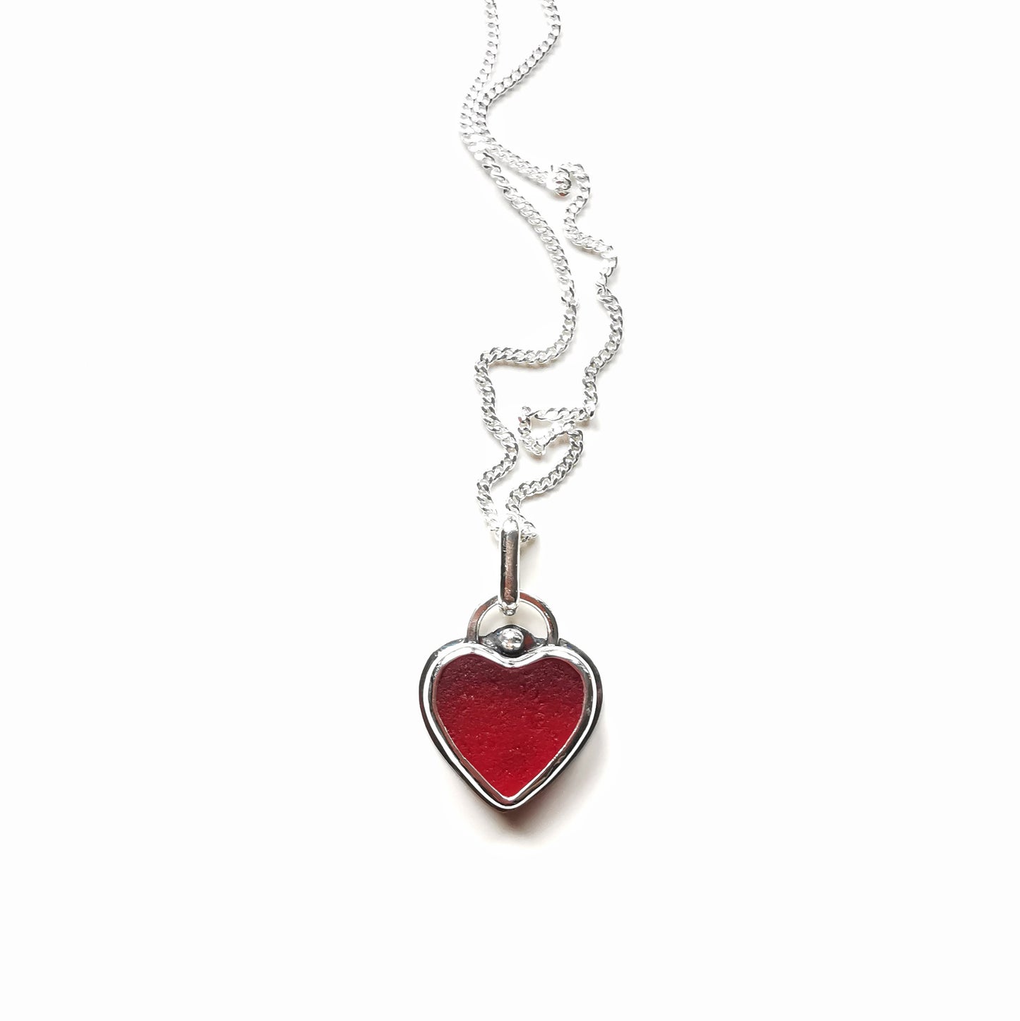Scottish red sea glass heart & sterling silver pendant.