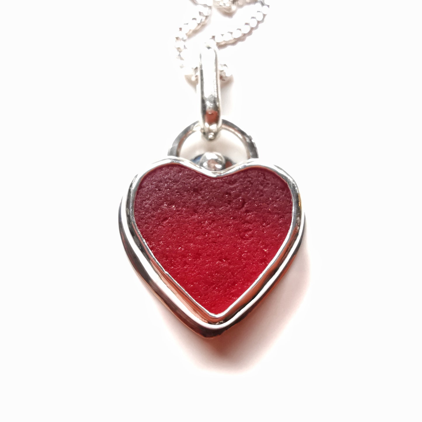 Scottish red sea glass heart & sterling silver pendant.