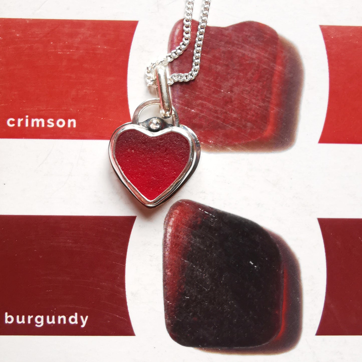 Scottish red sea glass heart & sterling silver pendant.