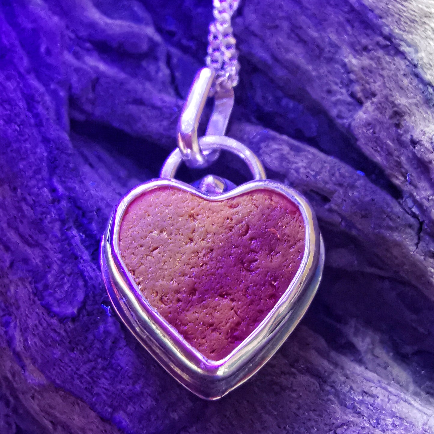 Scottish red sea glass heart & sterling silver pendant.
