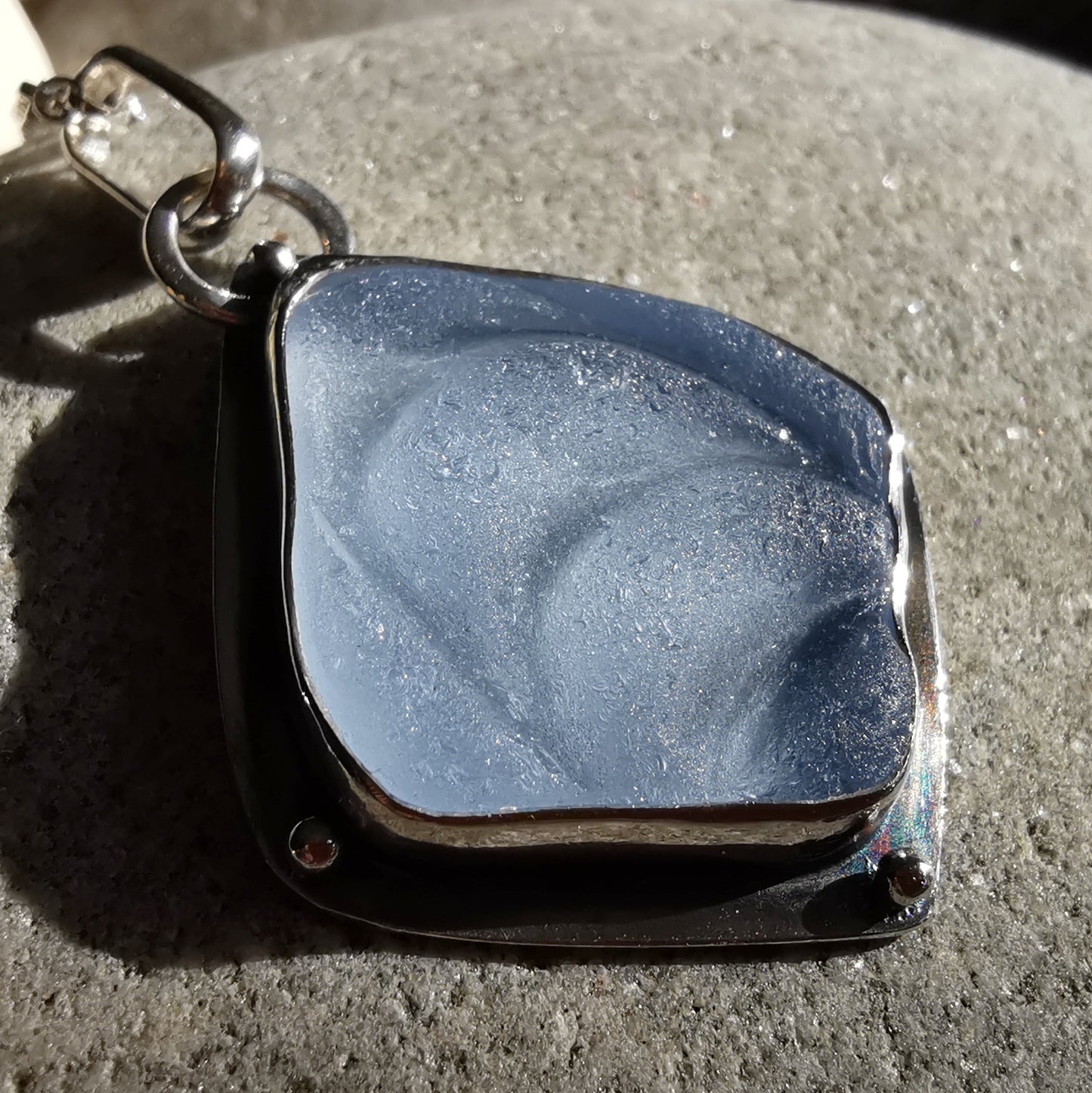 Reserved for Aer. Light blue sea glass moons & sterling silver pendant.