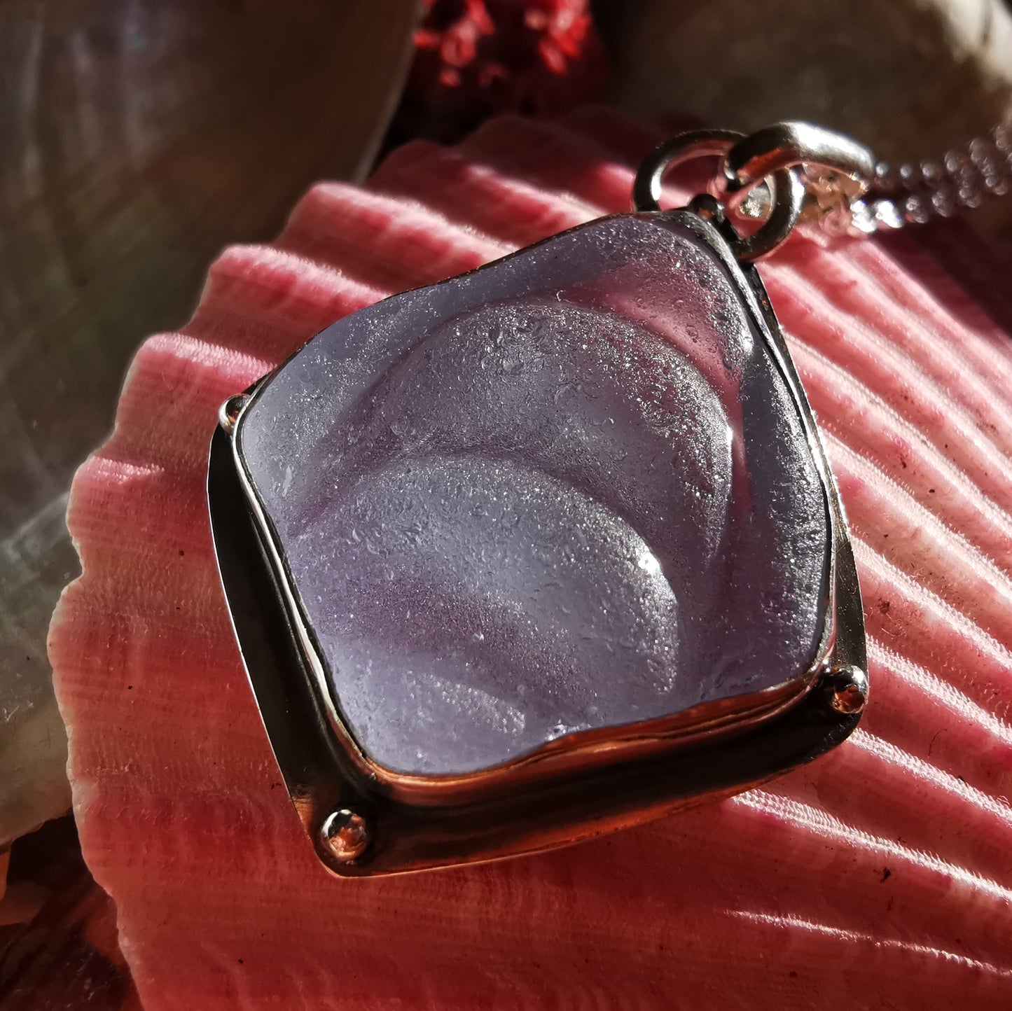 Reserved for Aer. Light blue sea glass moons & sterling silver pendant.