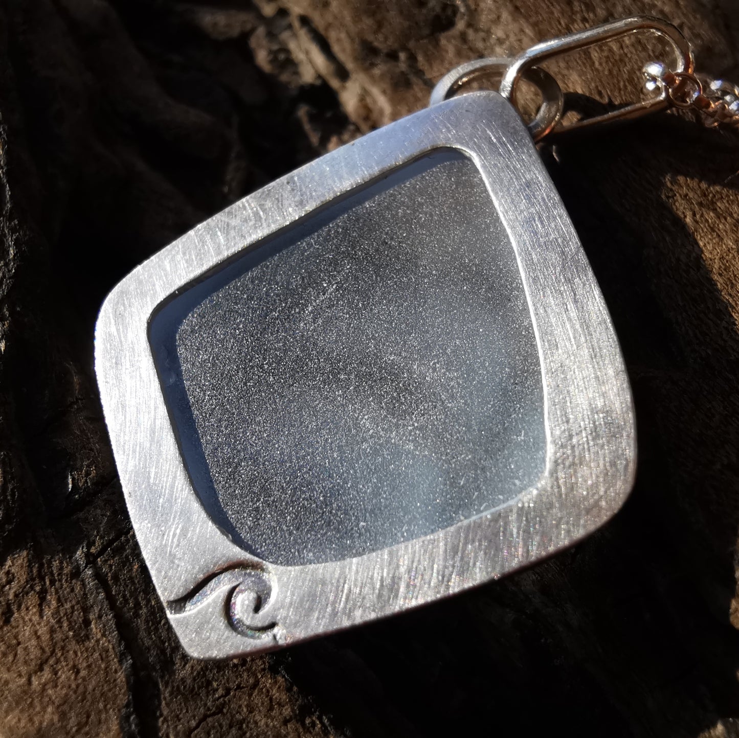 Reserved for Aer. Light blue sea glass moons & sterling silver pendant.