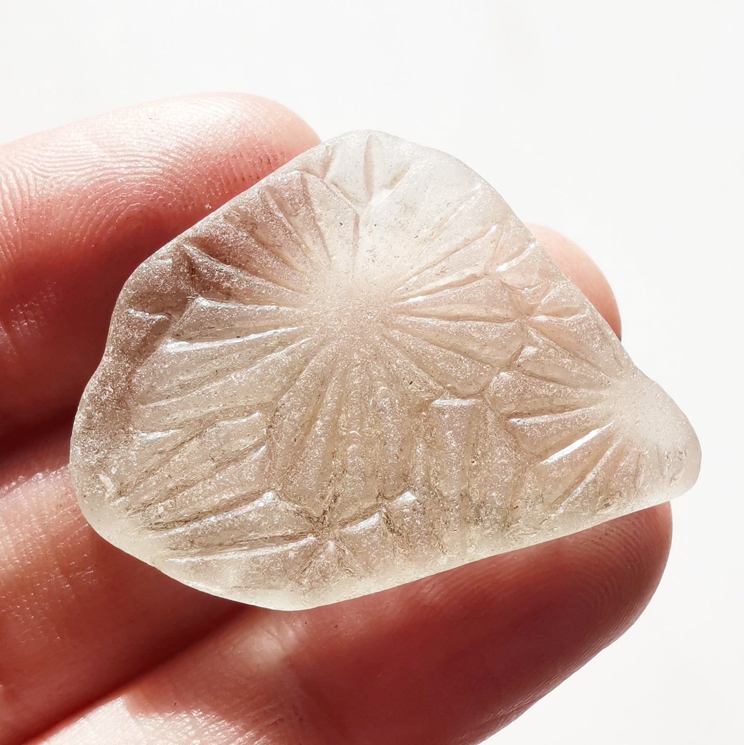 Scottish clear sea glass wave & sterling silver pendant.