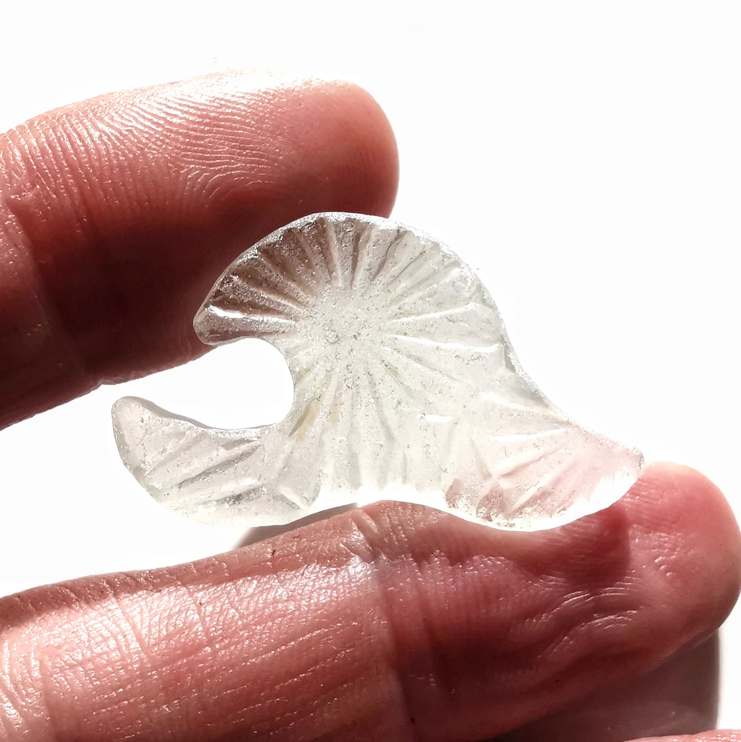 Scottish clear sea glass wave & sterling silver pendant.