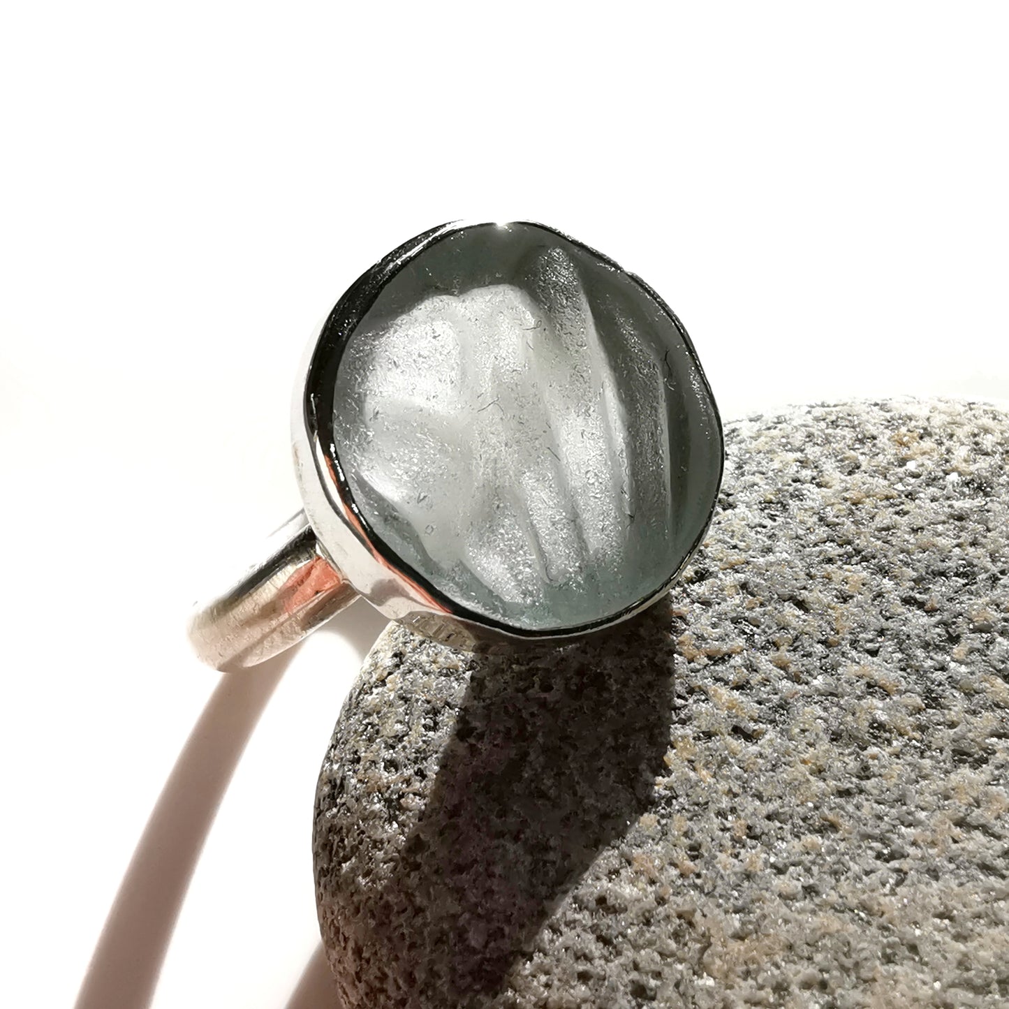 Scottish sea foam sea glass silver ring size N.
