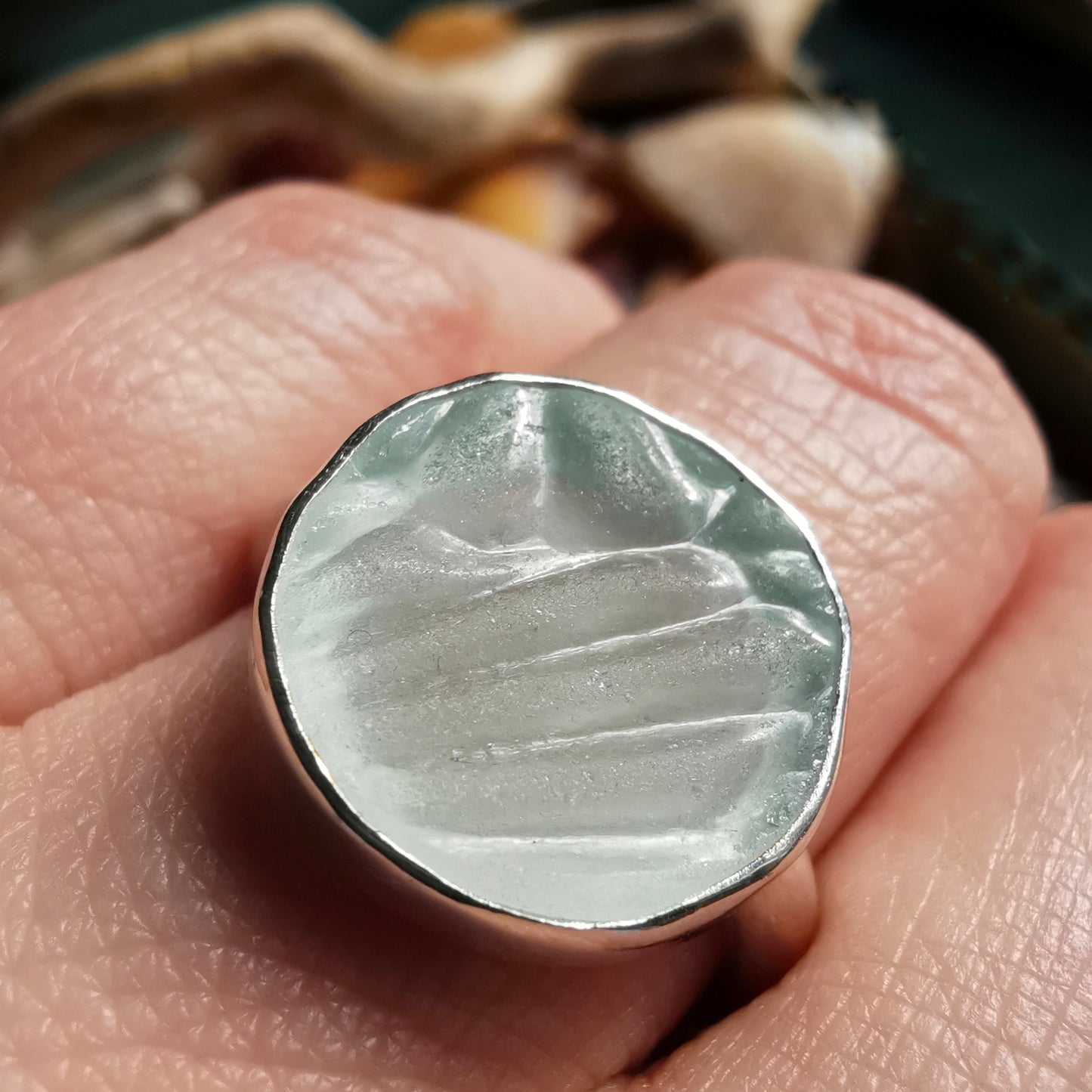 Scottish sea foam sea glass silver ring size N.