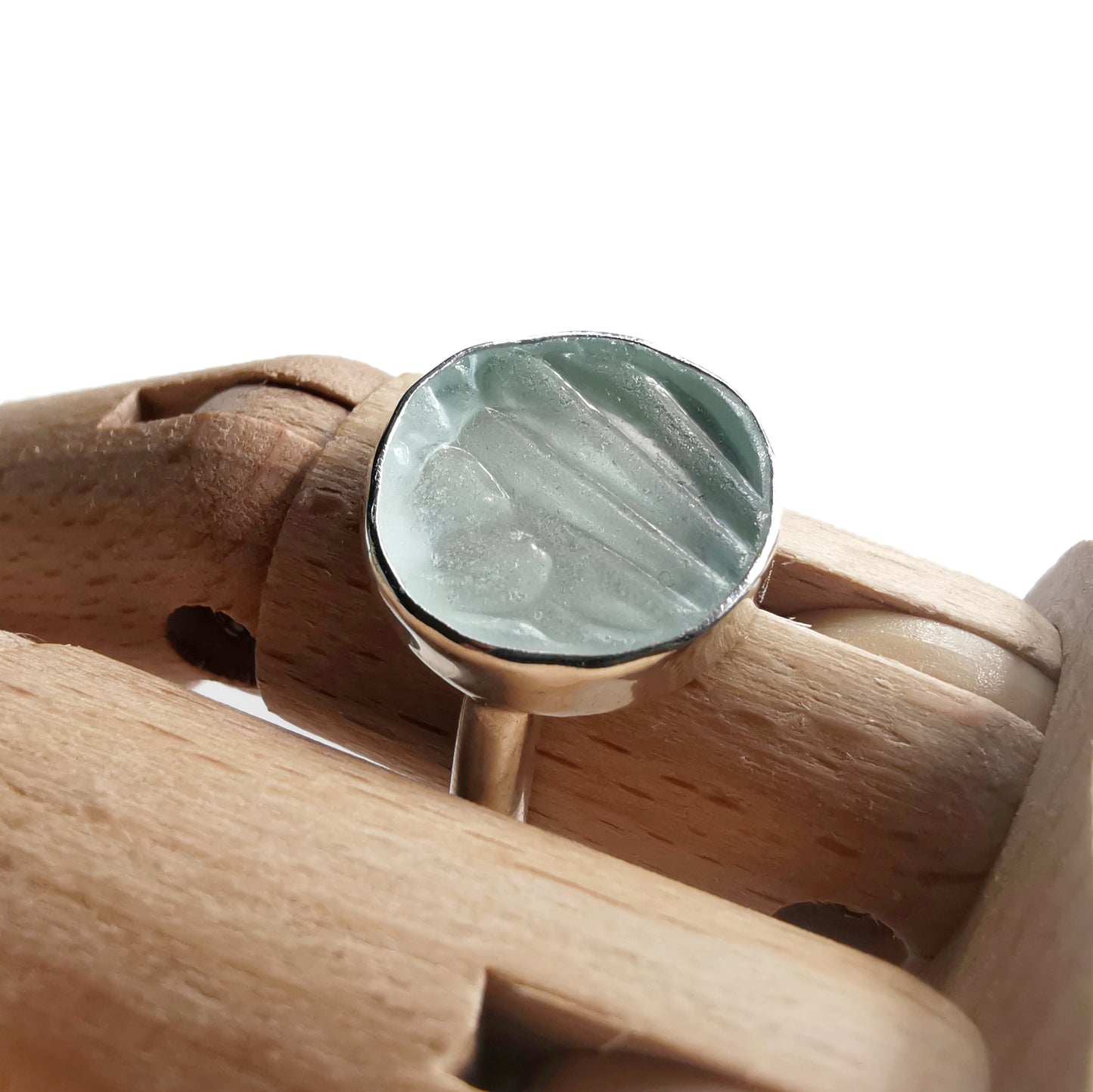 Scottish sea foam sea glass silver ring size N.