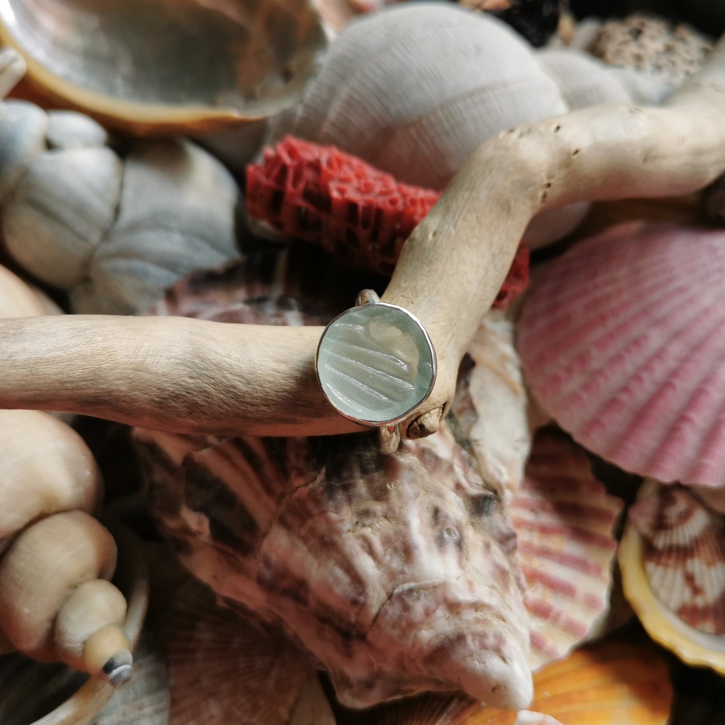 Scottish sea foam sea glass silver ring size N.