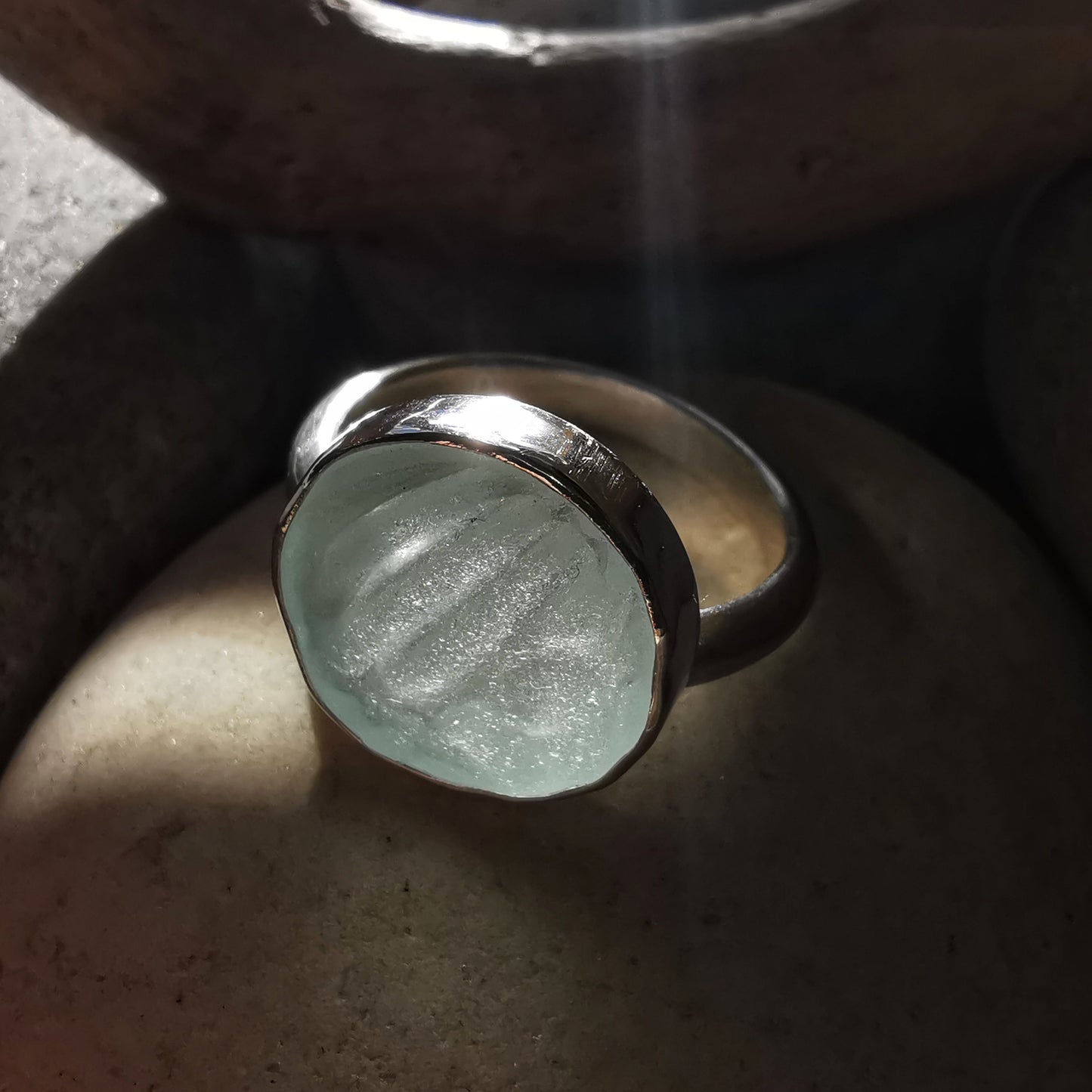 Scottish sea foam sea glass silver ring size N.