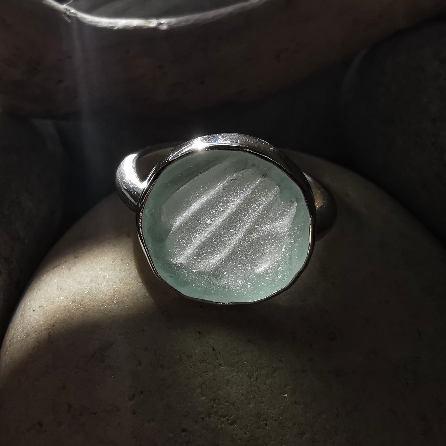 Scottish sea foam sea glass silver ring size N.