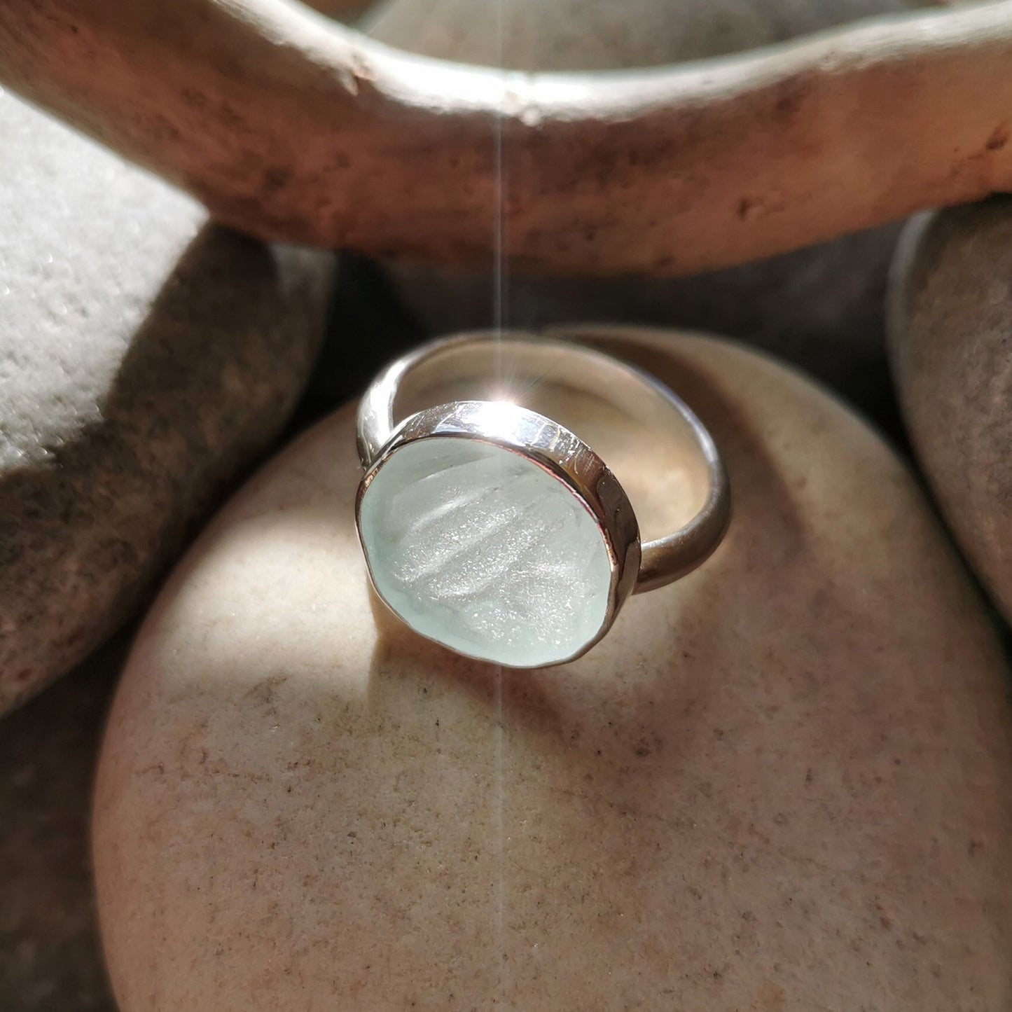 Scottish sea foam sea glass silver ring size N.