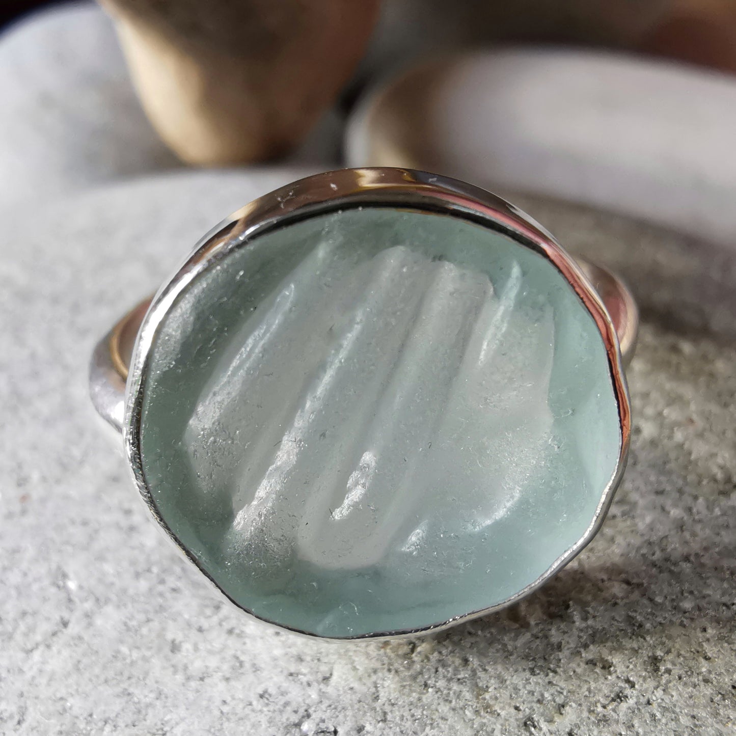 Scottish sea foam sea glass silver ring size N.