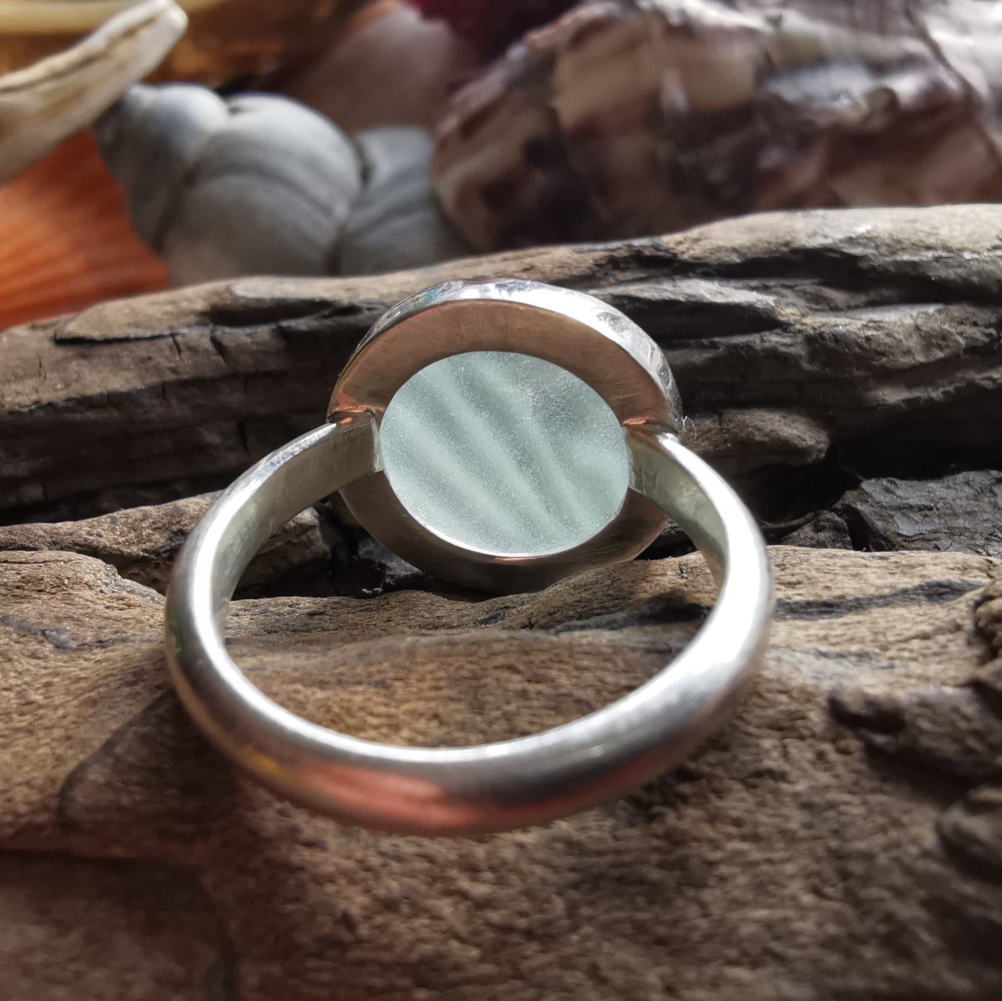 Scottish sea foam sea glass silver ring size N.